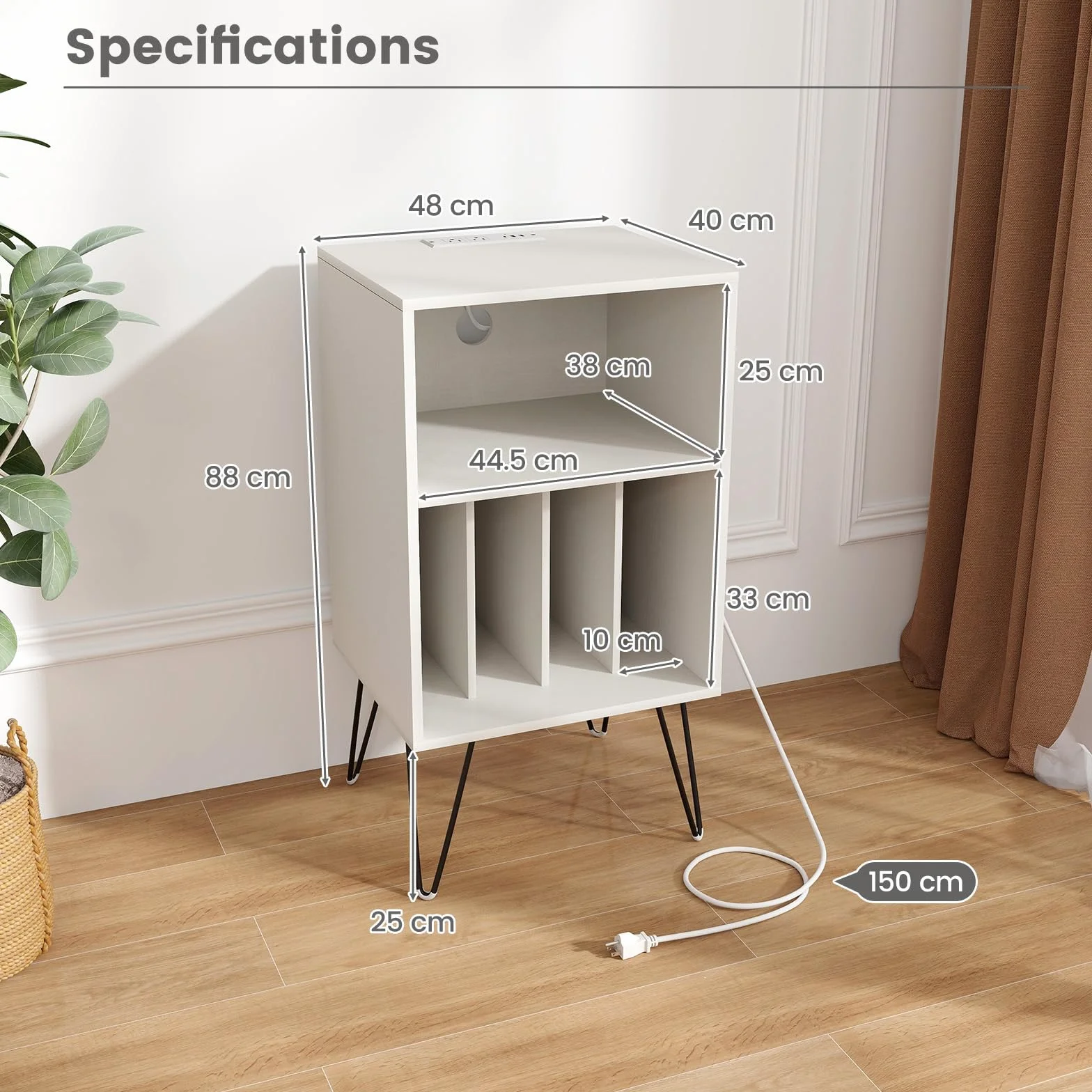 GIANTEX Soporte para Tocadiscos Mueble para Vinilos 48x40x88 cm Blanco