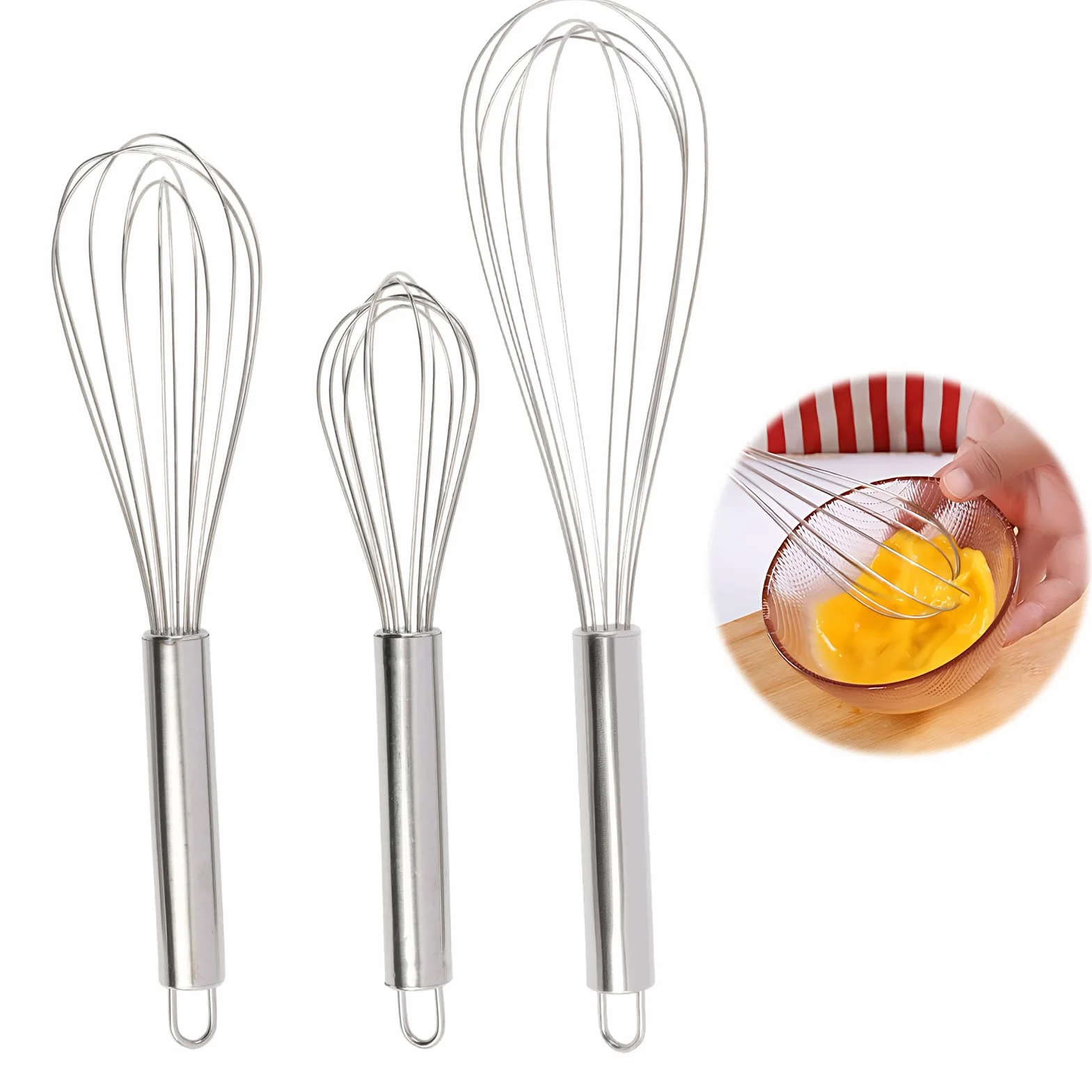 3 PCS Batidor Varillas Acero Inoxidable, Batidor Manual De Huevos Profesional Acero Inoxidable, (21cm, 25cm, 29cm), Varillas Cocina Resistentes y Barillas Batir Manual, Para Repostería y Cocina Diaria