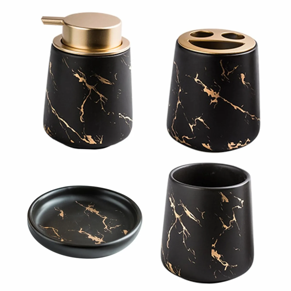 UKCOCO Juego de Vaso Accesorio para Cepillo de Dientes Negro para Cerámica Accesorio Elegante Elegante Organizador y Bandeja para Jabón para Baño y Lavabo Baño y Lavabo