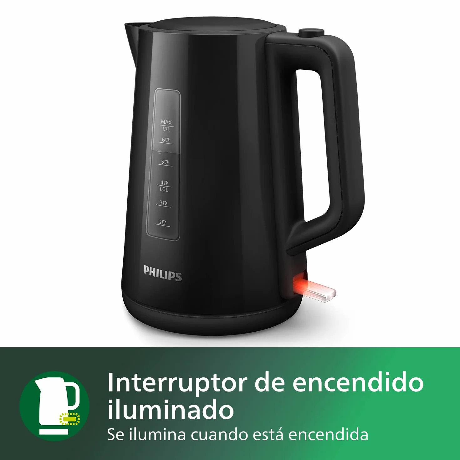 Philips Hervidor Serie 3000 1.7L Tapa con resorte Negro HD9318/20