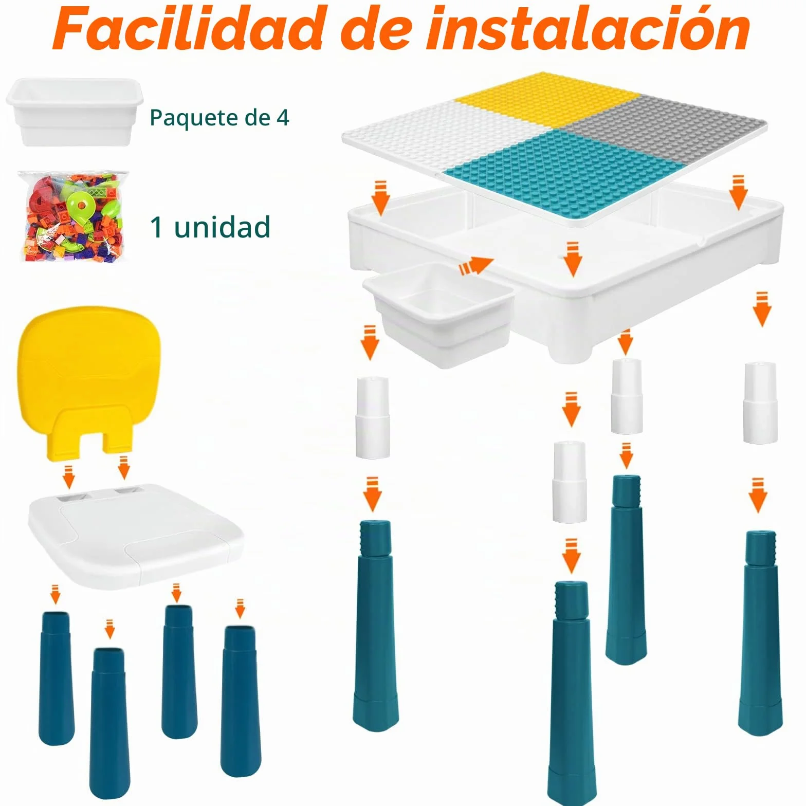 Mesa Infantil con 2 Sillas y 163 Bloques de Construcción - Juego Multifuncional para Niños