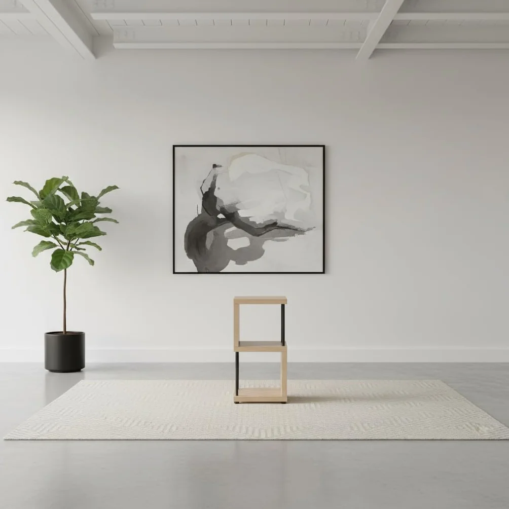 Estantería de Madera y Metal 2 Cubos 30x30x60 cm Roble y Negro, Mueble Auxiliar para Dormitorio