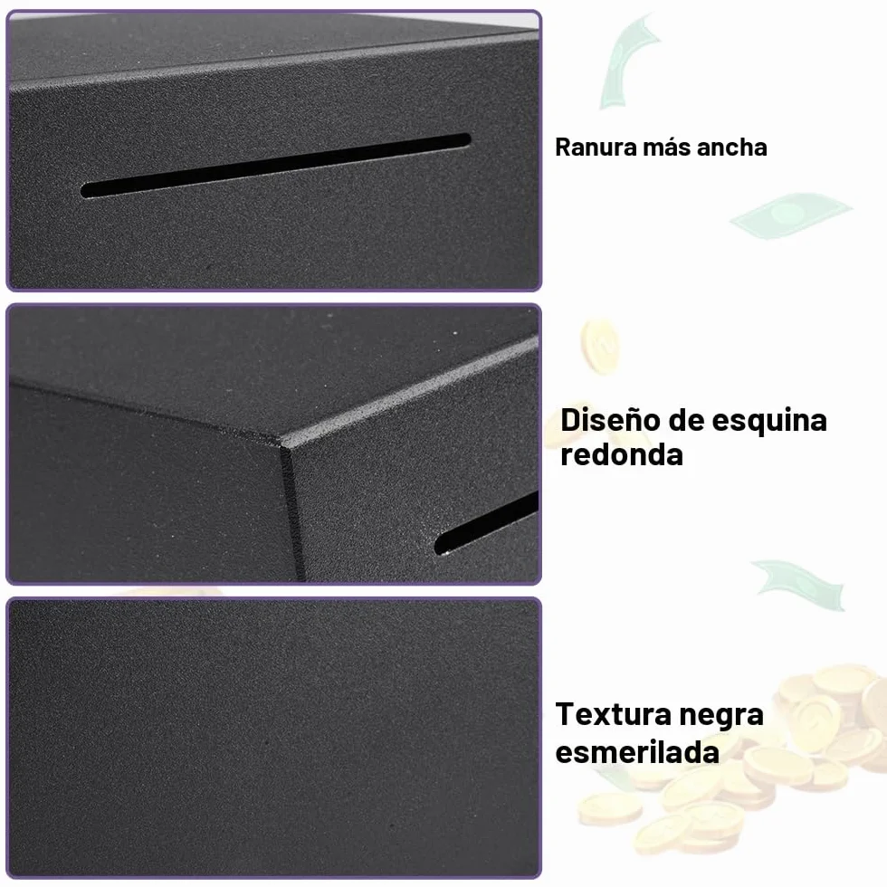 Hucha 12 x 12 cm, hecha de acero inoxidable, debe romperse para abrir, caja fuerte de acero inoxidable para adultos y niños (negro)
