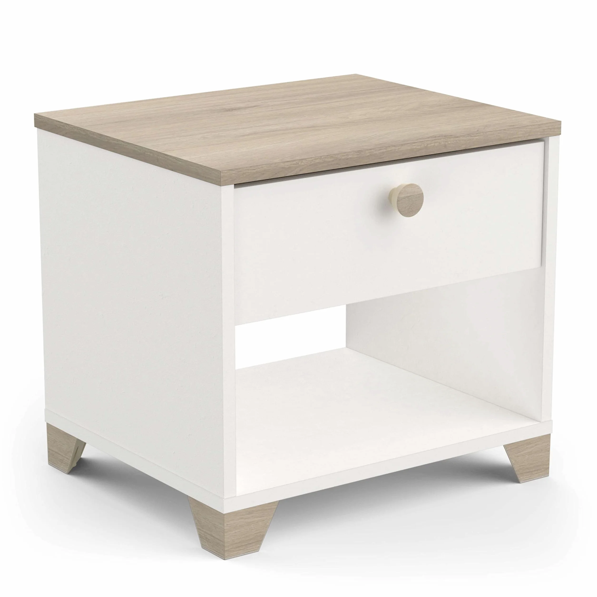 Miroytengo Dormitorio Principal Completo Izzy Color Blanco Mate y Roble Kronberg (Cama+cómoda+mesitas)