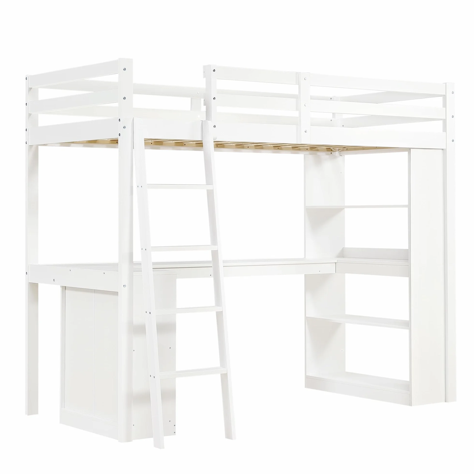 SUKY Cama Alta 90x200 cm con Estante de Almacenamiento y Barandilla de Seguridad