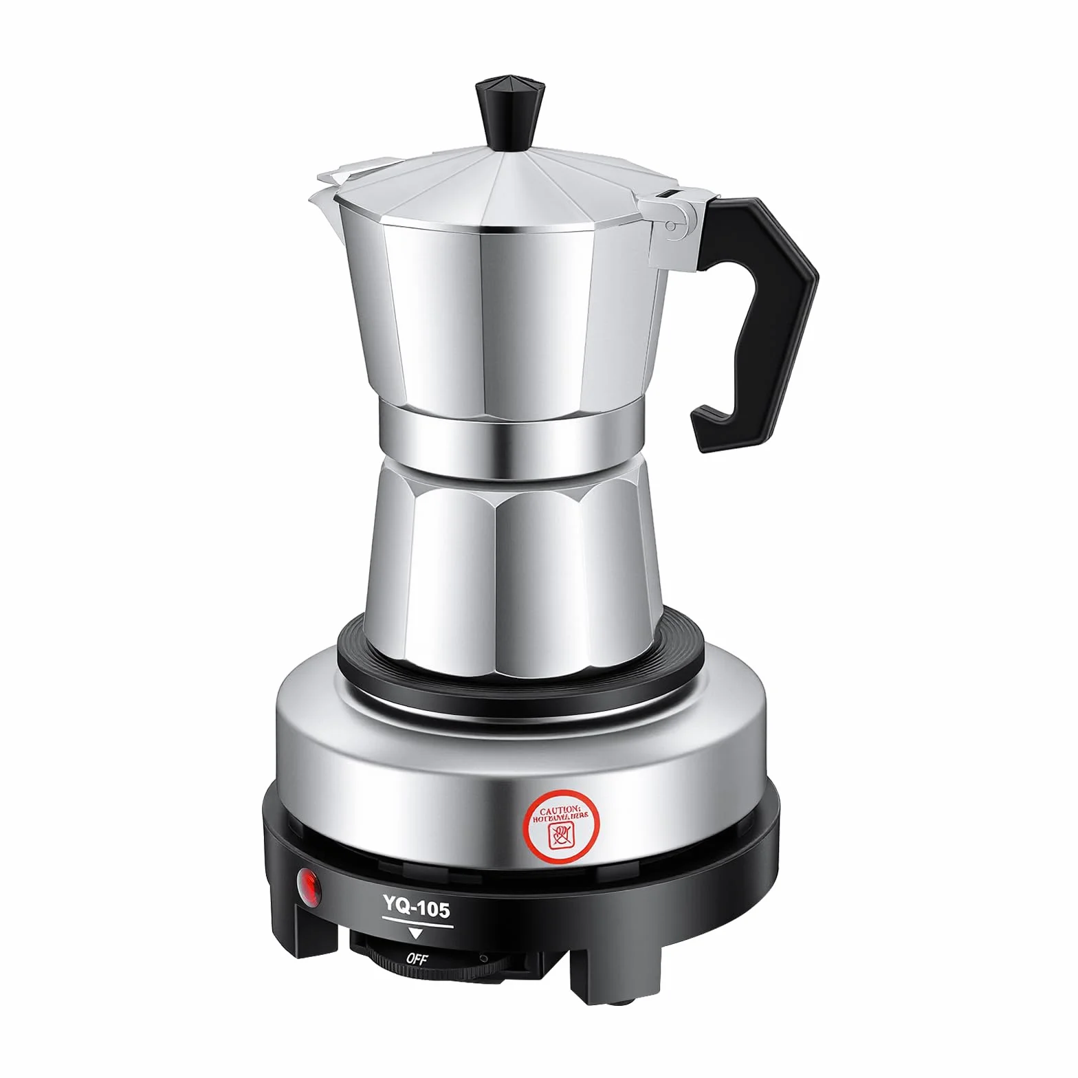 Cafetera espresso eléctrica 3 tazas placa calefactora jarra moka aleación aluminio 5 niveles temperatura