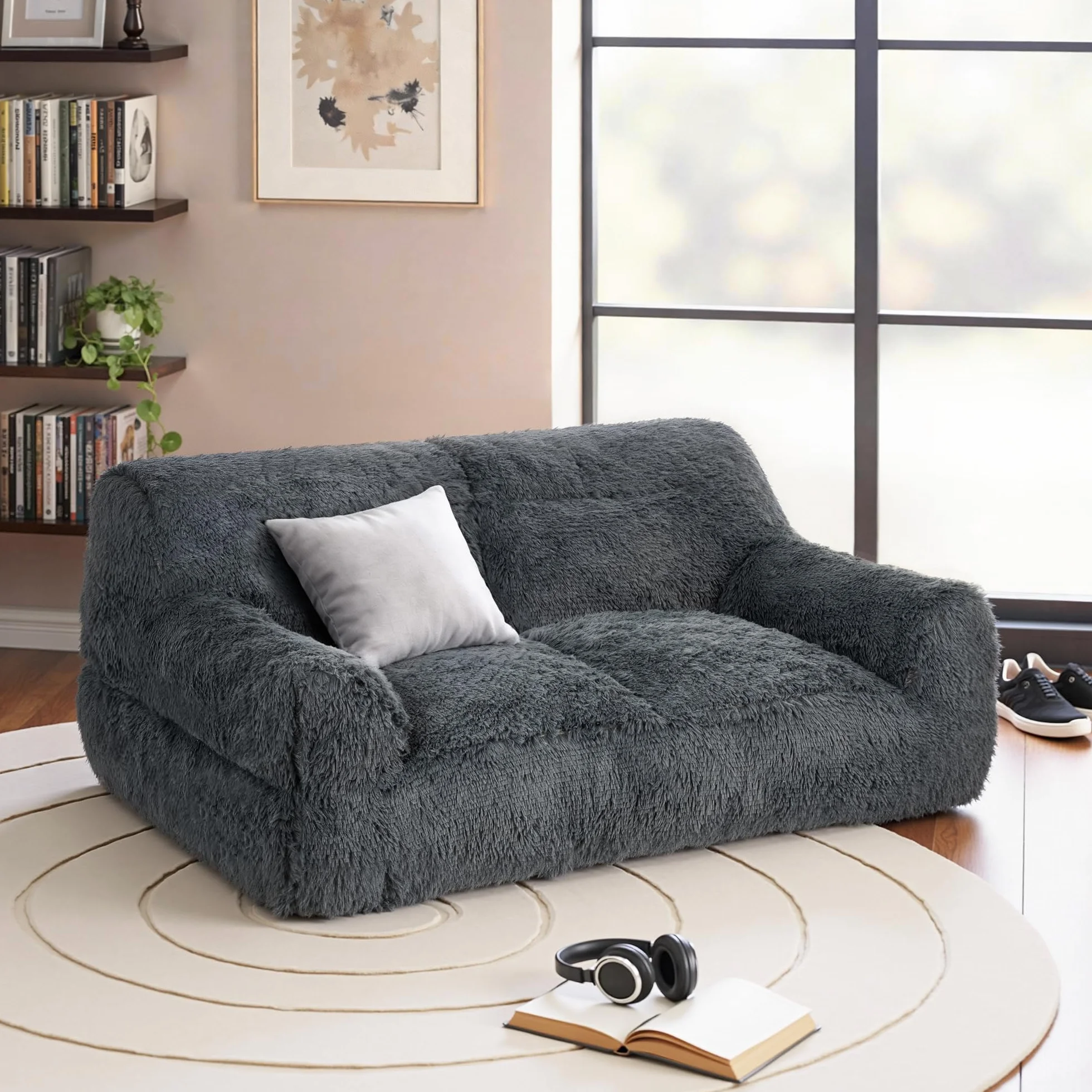 Pamapic Puff Salon, Sillon Puff con Relleno Incluido,Sofás de Dos Plazas, Sillas de Salon Ergonomicas, Bean Bag Interior para Sala de Estar, Dormitorio, Sala de Juegos, Gris