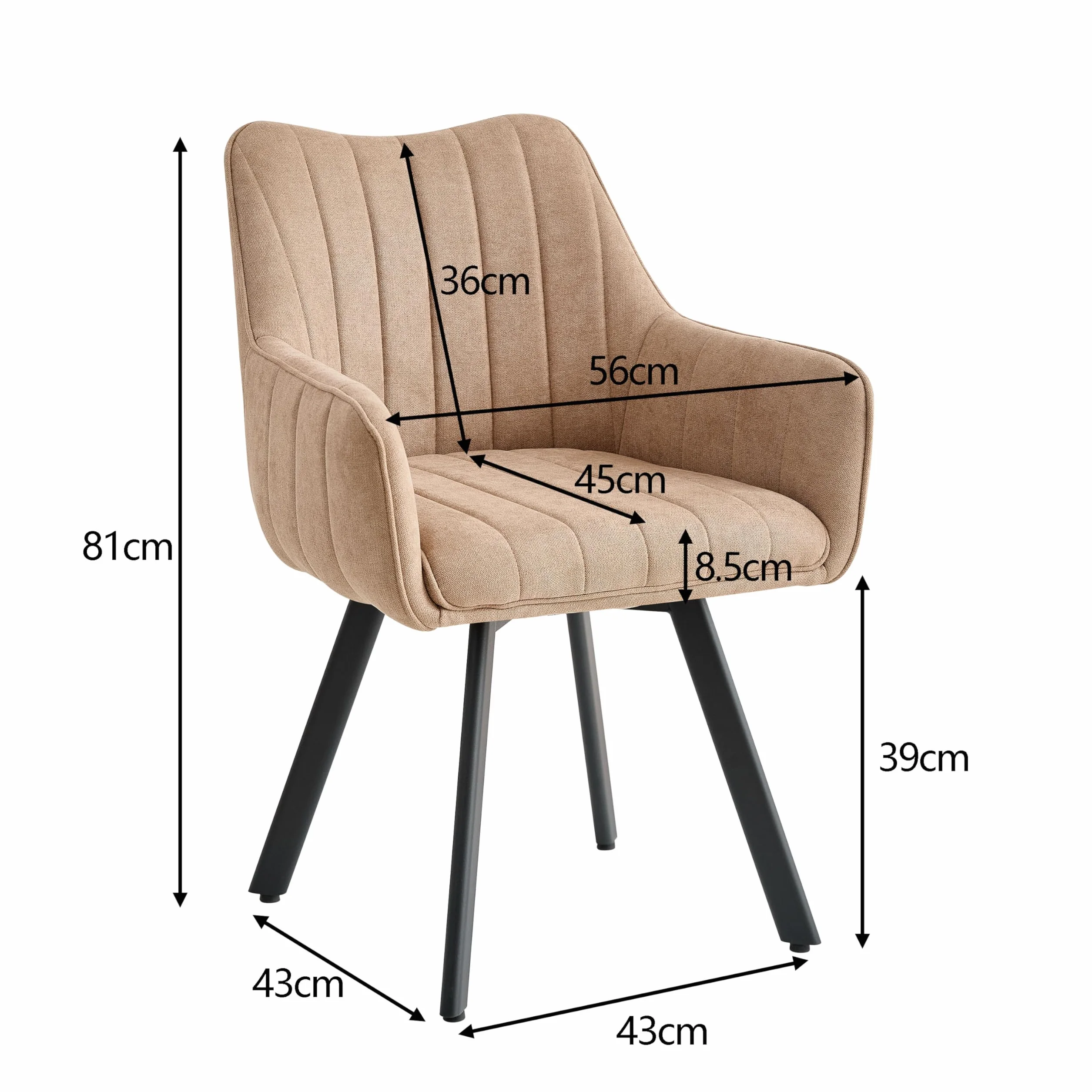 Juego de 6 Sillas de Comedor con Brazos, Sillas de Cocina Tapizadas en Lino, Patas Metálicas Giratorias 360°, Aptas para Comedores, Cocinas y Salas de Estar, Caqui