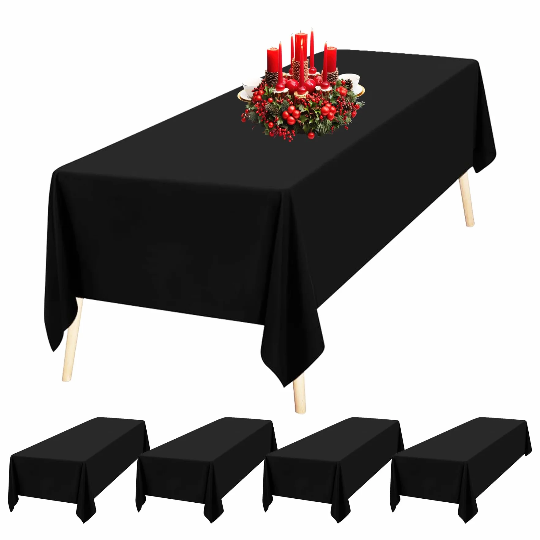 Trimming Shop Mantel Rectangular de poliéster Negro, 70 x 126 Pulgadas, Mantel de Lino, Mantel de Tela, 5 Piezas