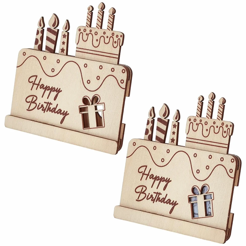 FINGERINSPIRE 2 soportes de madera para dinero, regalo de feliz cumpleaños, regalo de dinero, almendra blanqueada, soporte para dinero en efectivo, idea de regalo original de madera para cumpleaños,