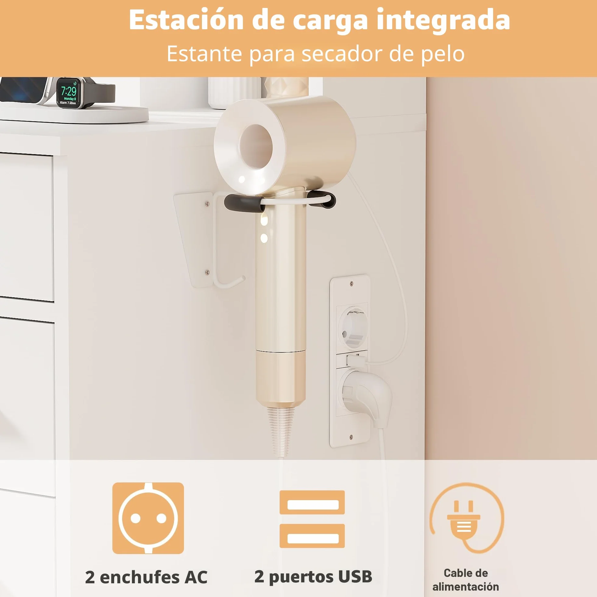 ANWBROAD Tocador de Maquillaje Grande con Luz LED y Enchufes 140x110x40cm BDT86W