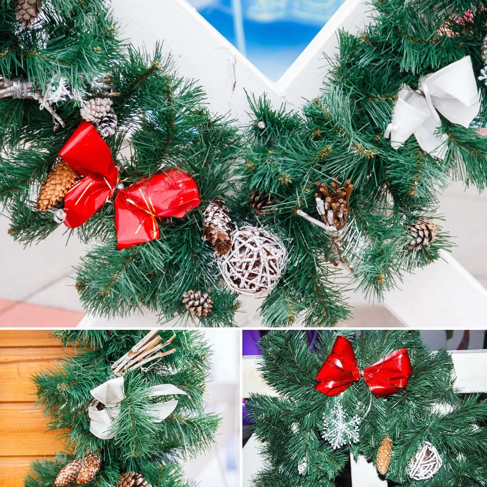 DATEFUN Guirnalda de Navidad Artificial, 2.7m PVC Guirnalda de Abeto Guirnalda de Pino con Piñas, Navidad Decoradas al Aire Libre de Interior para la Fiesta de Navidad Chimenea Escalera (270 Puntas)