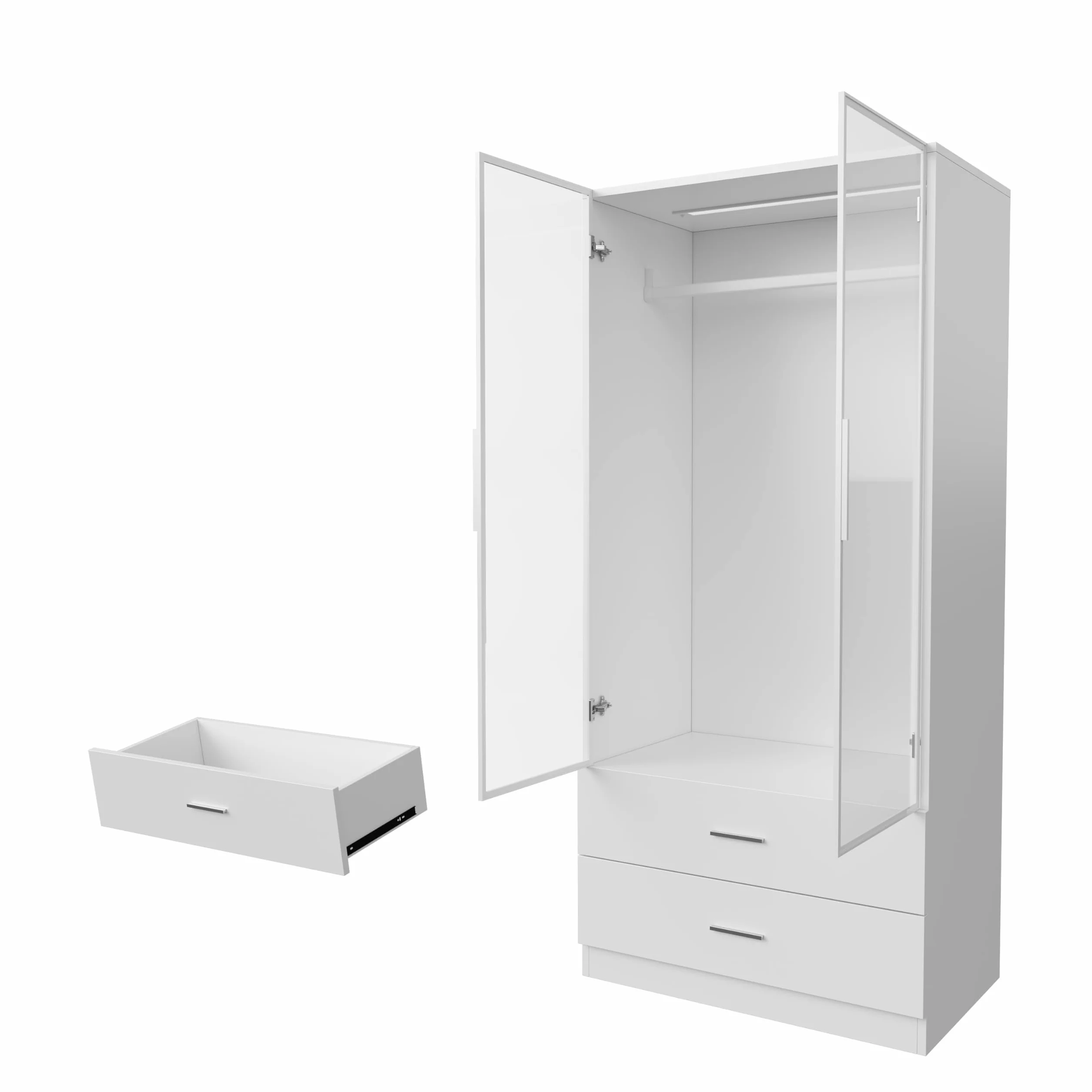 Armario moderno blanco con luz LED y puertas de vidrio 80x50x175 cm MDF