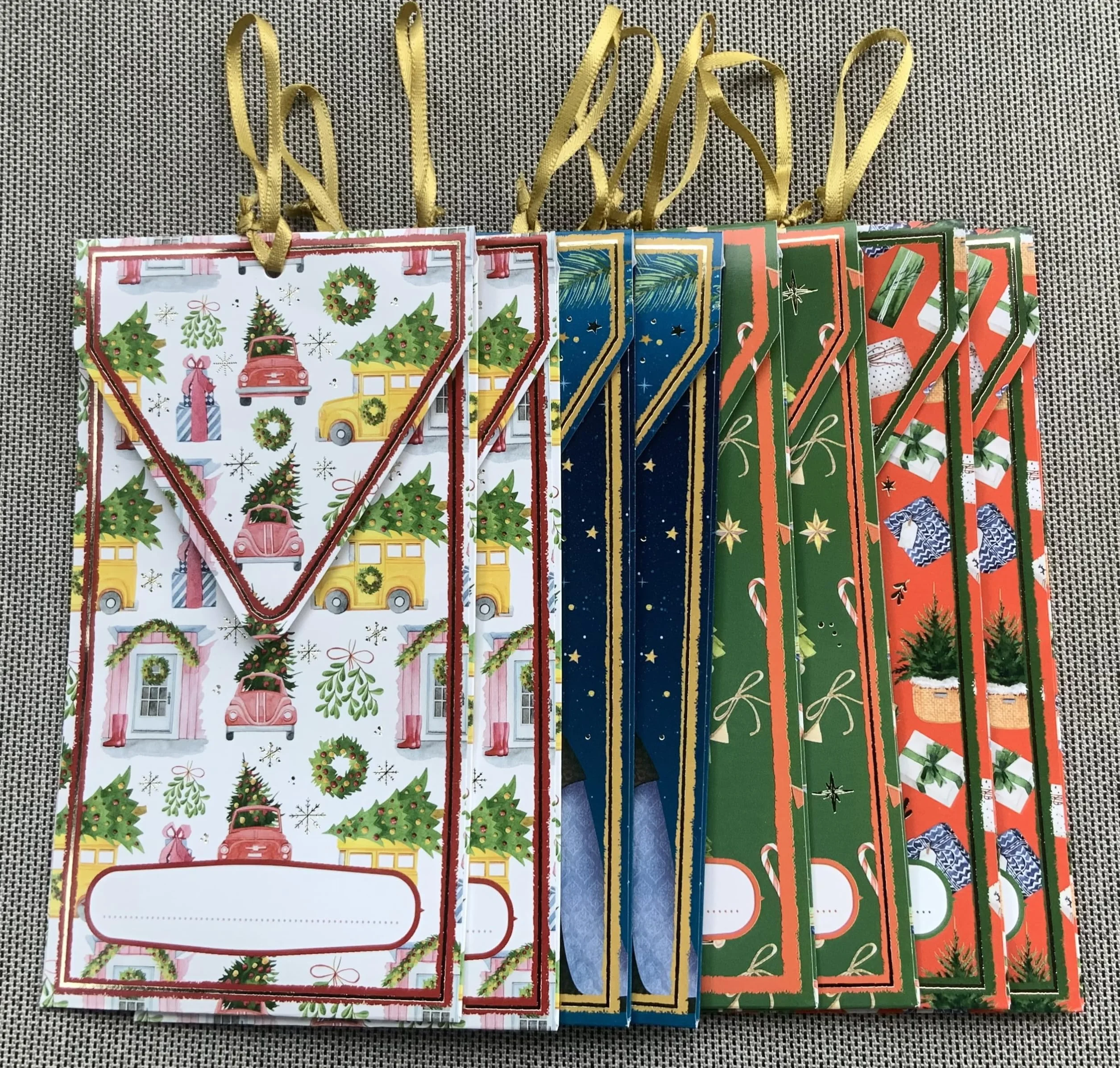 Billeteros navideños para regalar dinero efectivo, Pack de 8 sobres con cinta dorada, 4 diseños doble unidad