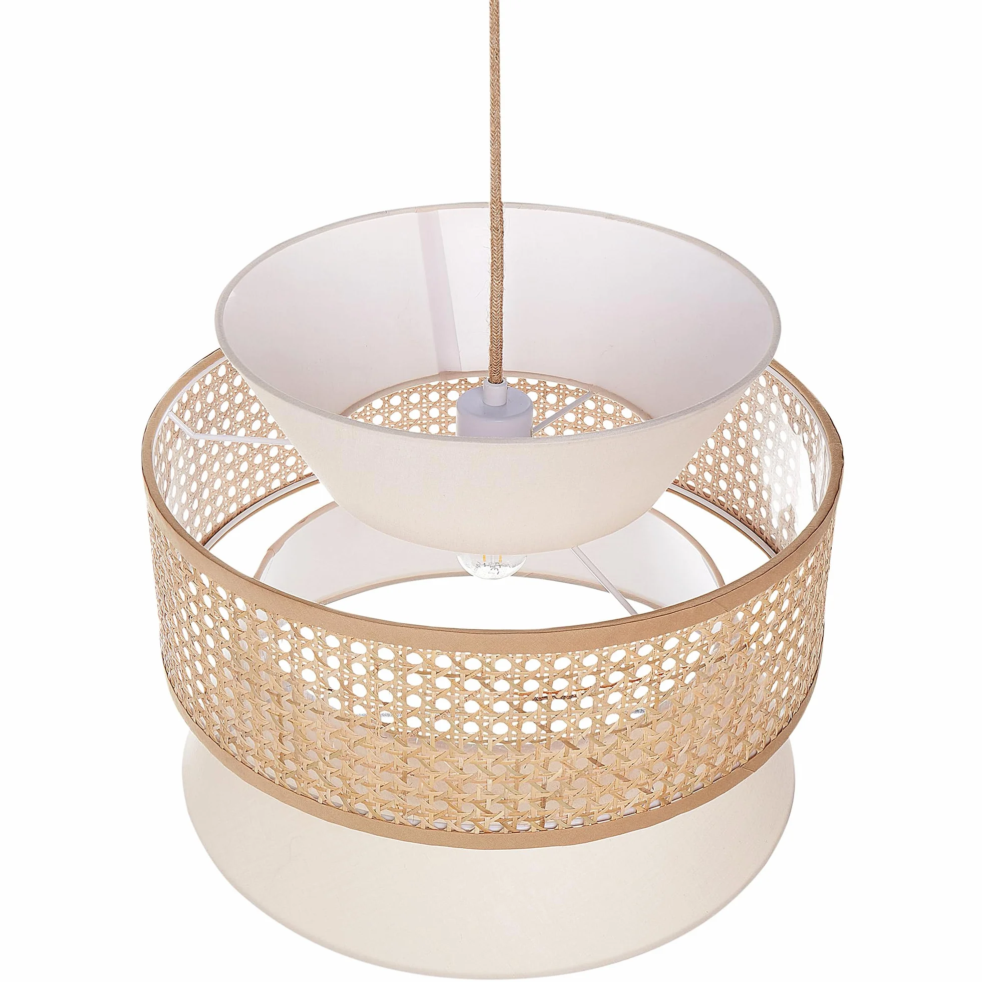 Beliani Lámpara de techo de poliéster ratán algodón natural beige167 cm Luyano