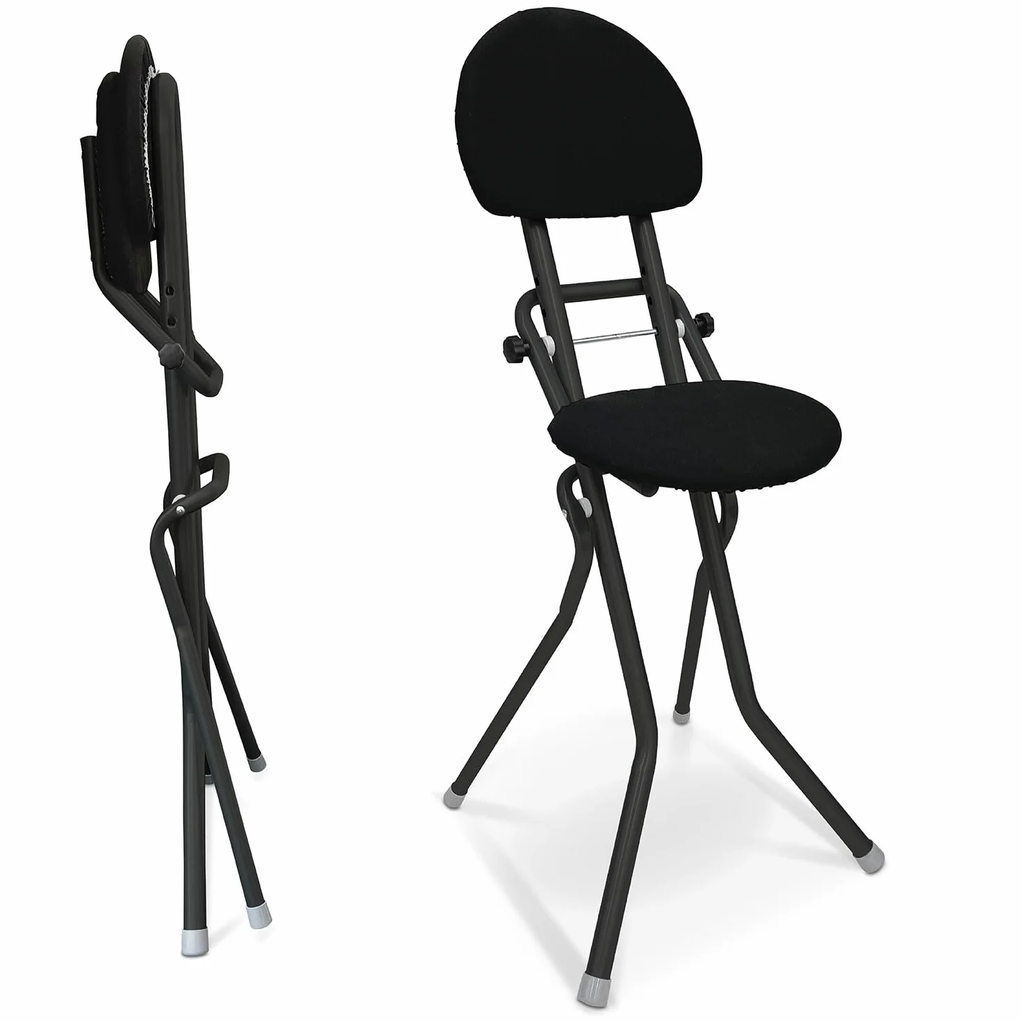 ELONEO Silla Plegable Acolchada - Antideslizante, Cuida la Espalda, Taburete Ahorra Espacio, 3 Alturas (58-65 cm), Carga Máxima 120 kg, 45 x 98 x 47 cm (Negro)