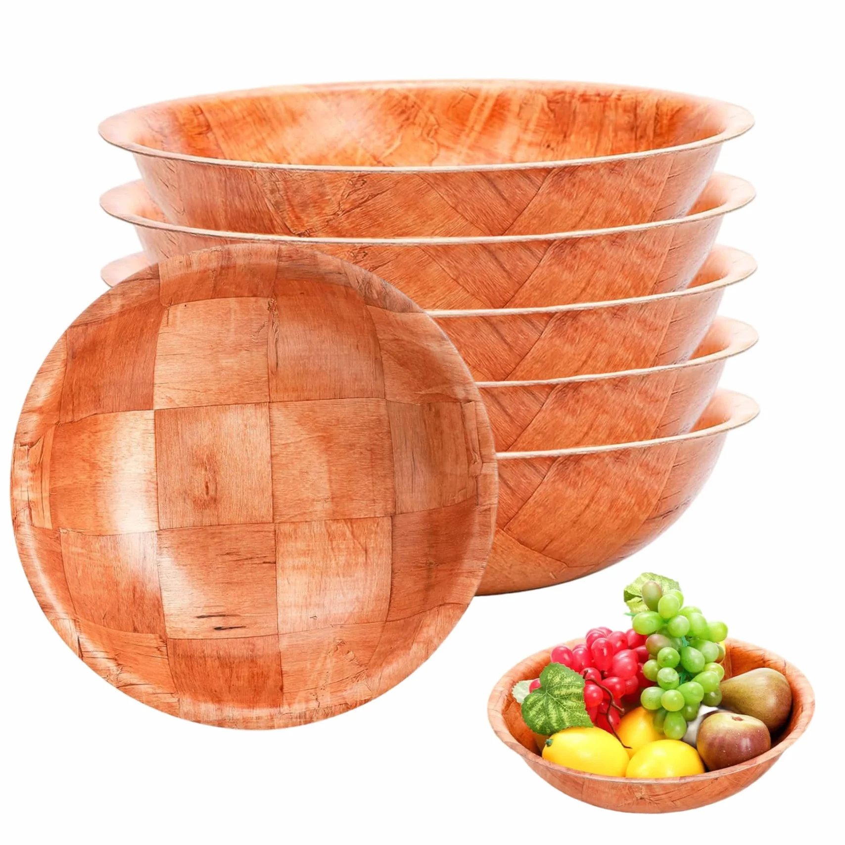 Ensaladera de Madera, 6 Unidades/Juego, ensaladera de Madera Natural apilable Redonda de 10 Pulgadas, Herramientas de Cocina rústicas para Frutas, Verduras, de ..