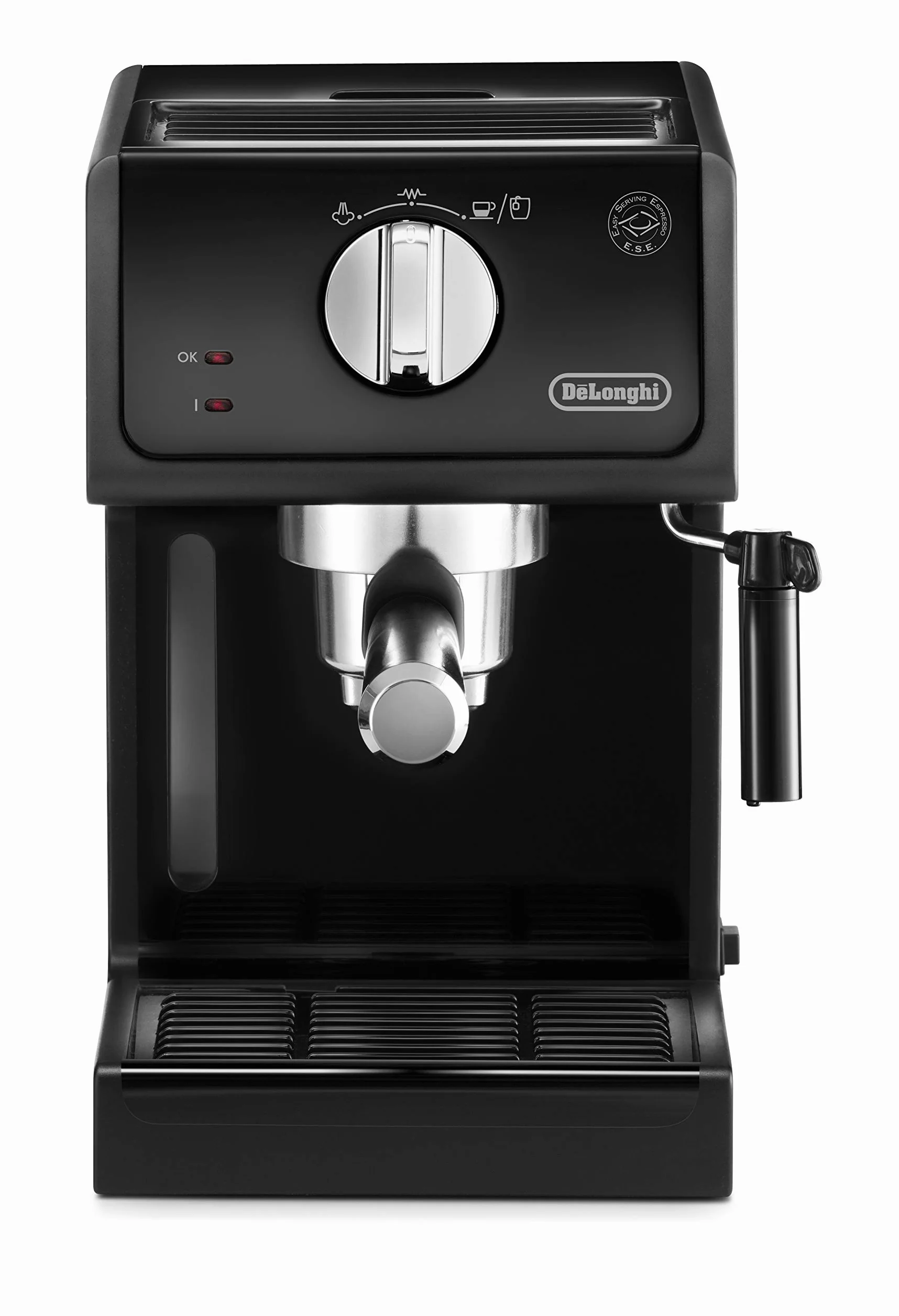 De'Longhi Máquina de café expreso | Portafiltro con acabado de aluminio | Boquilla de espuma de leche | También para cápsulas | Negro