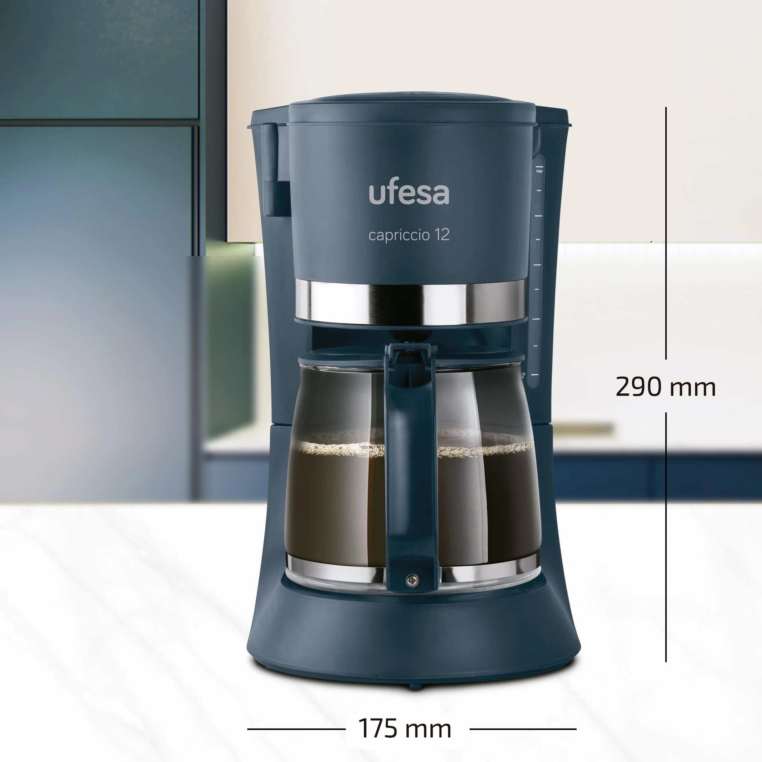 Ufesa Capriccio Cafetera de Goteo 12 Tazas 1.2L 680W Filtro Permanente Auto Apagado Azul Verdoso