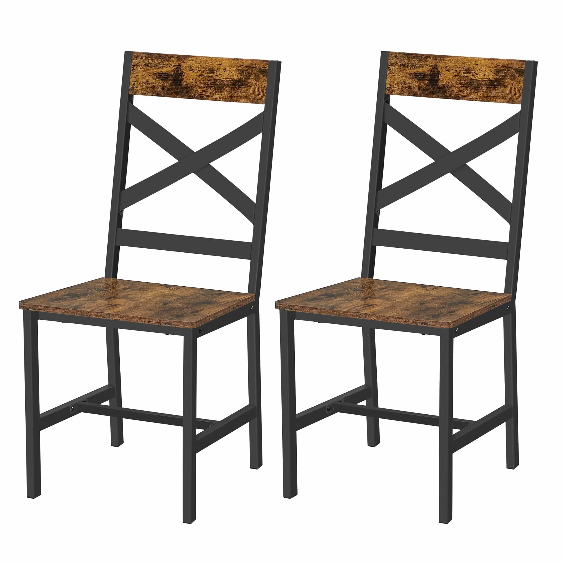 VASAGLE sillas de Comedor, sillas de Cocina Juego de 2, sillas para Comedor, Estructura de Acero, diseño ergonómico, Estilo Industrial, para Sala de Estar, Comedor, marrón rústico y Negro LDC094B01