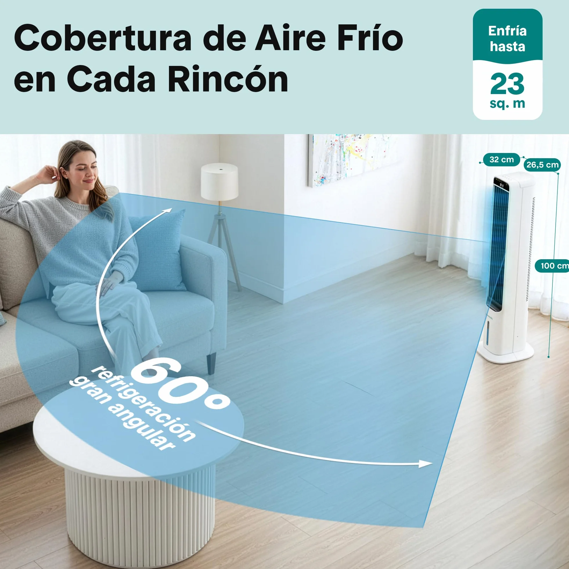 SereneLife Enfriador de Aire Evaporativo, de Torre con Mando a Distancia, Tanque de 5L, 4 Cajas de Hielo, 3 Velocidades, Enfriador de Pie Silencioso con Oscilacion, Portatil, Eficiente en Energia