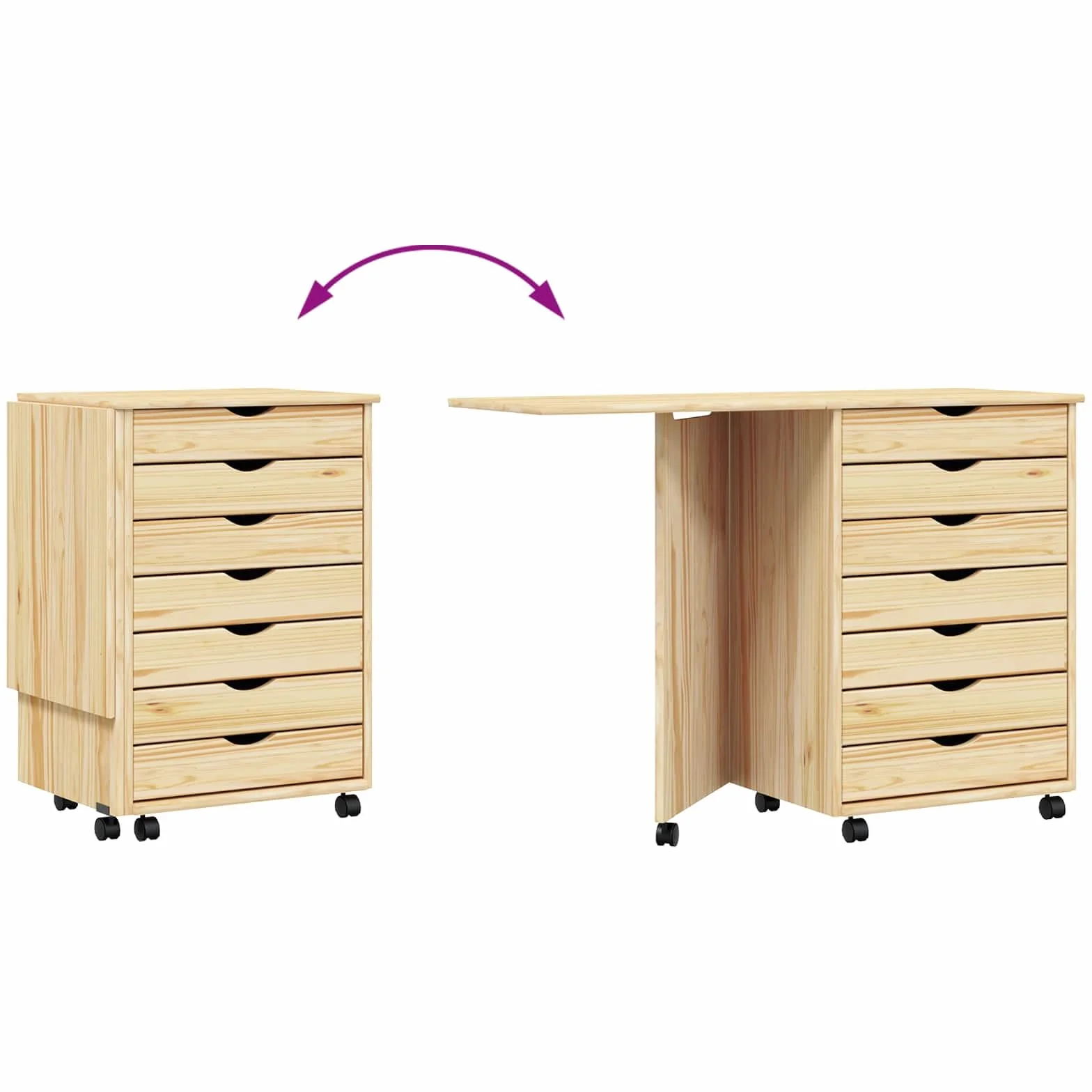 vidaXL Gabinete Rodante con Escritorio Moss Barniz Transparente, Sala Moderna, Mueble útil, gabinete Rectangular con Escritorio, Estilo Minimalista, Madera de Pino