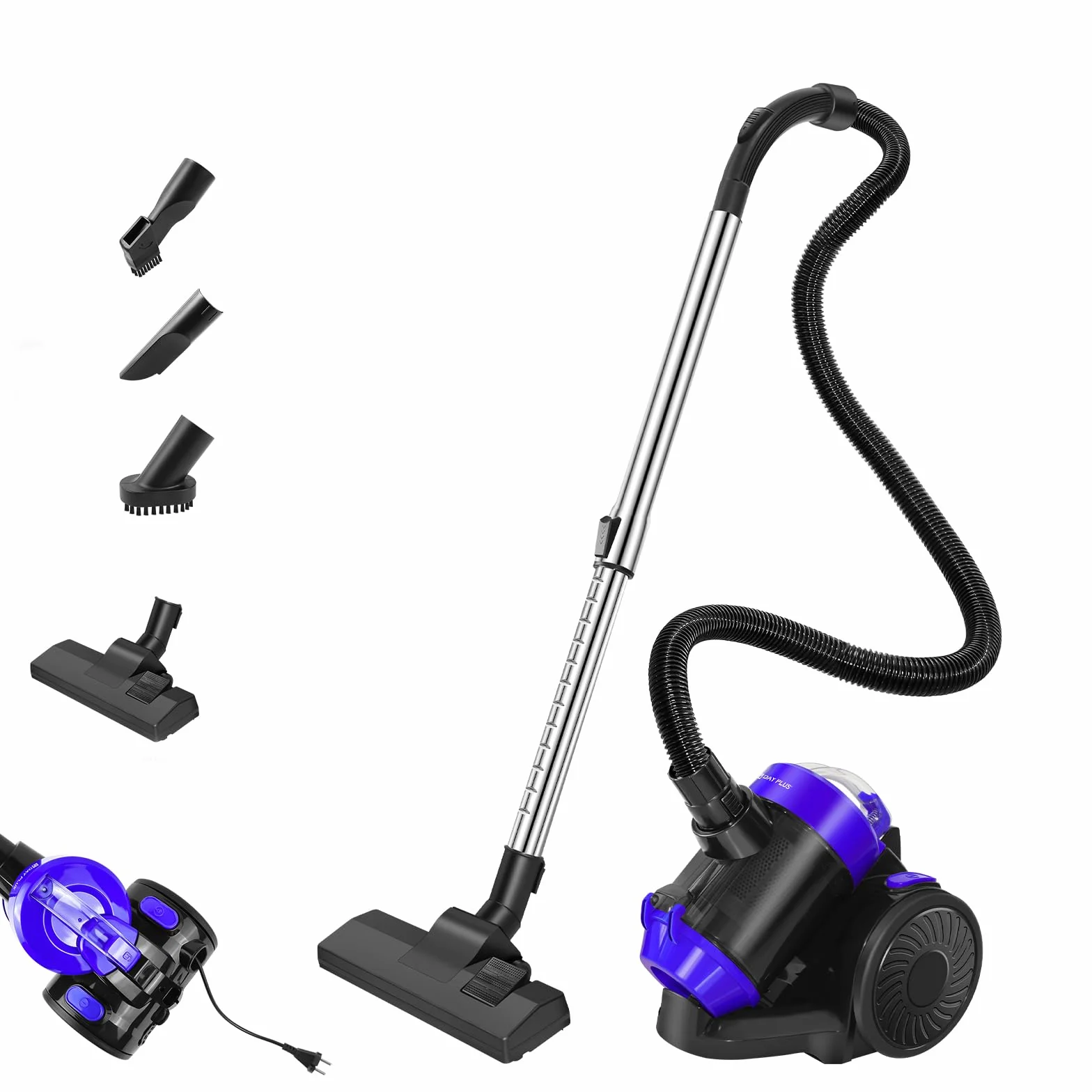 Aspiradora sin bolsa, 1000 W, gran potencia de succión, cable largo, boquilla para juntas, 1000 W, alfombra, azulejos, potente aspiradora con cable de 4 m, cable automático, 1,5 L