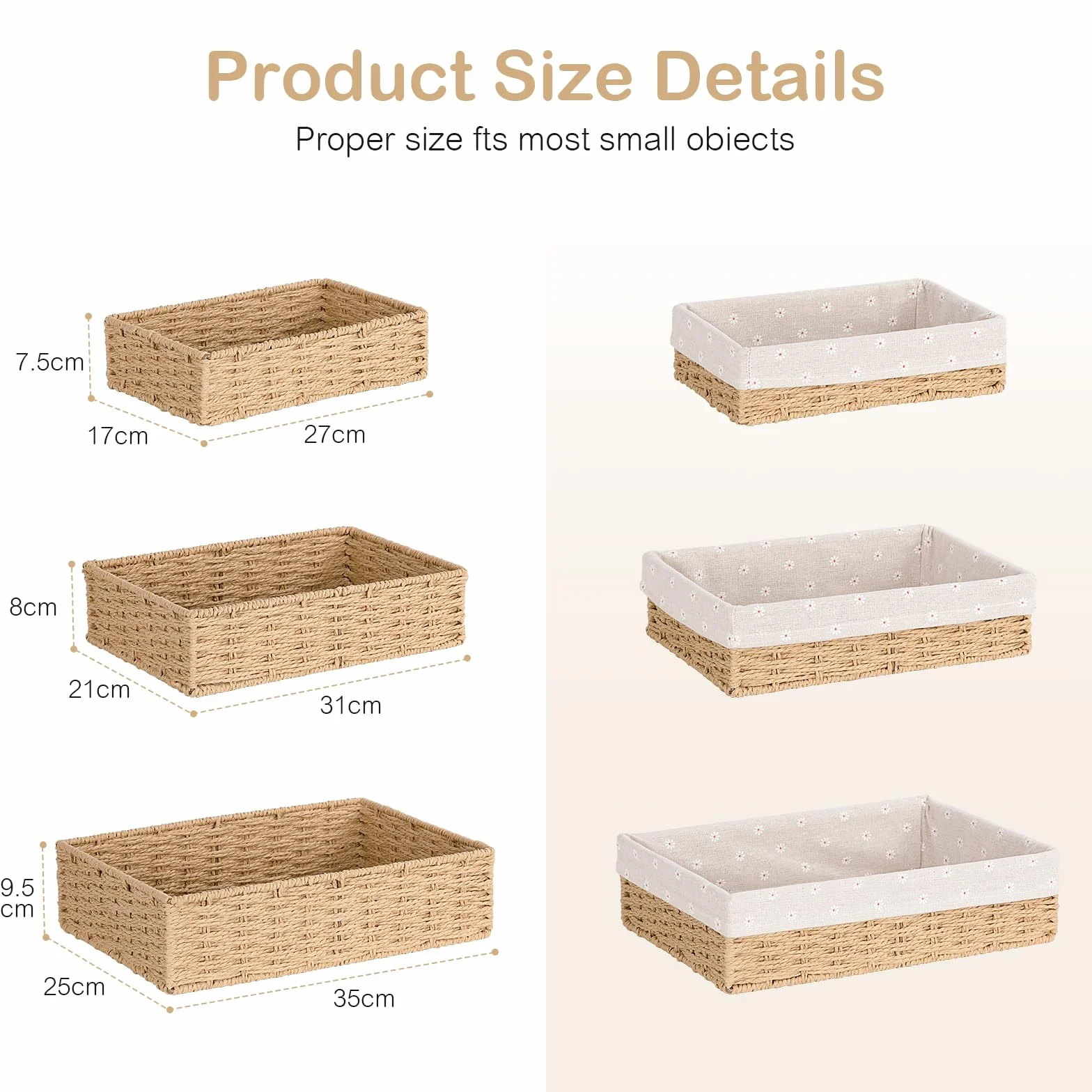 FoiiLiio Cestas de Almacenamiento Trenzadas Juego de 3, Cesta de Almacenamiento de Juguetes Cesta de baño Cambiador Trenzado cesta organizadora Cesta de la Habitación de los Niños (Beige)