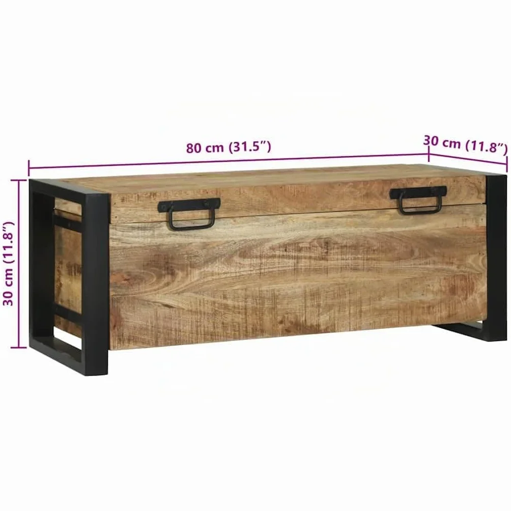 vidaXL Baúles de Almacenamiento 80 x 30 x 30 cm Madera Maciza de Mango, Almacenamiento para Dormitorio, cofres rectangulares, Estilo Industrial, solución rústica para tu Loft