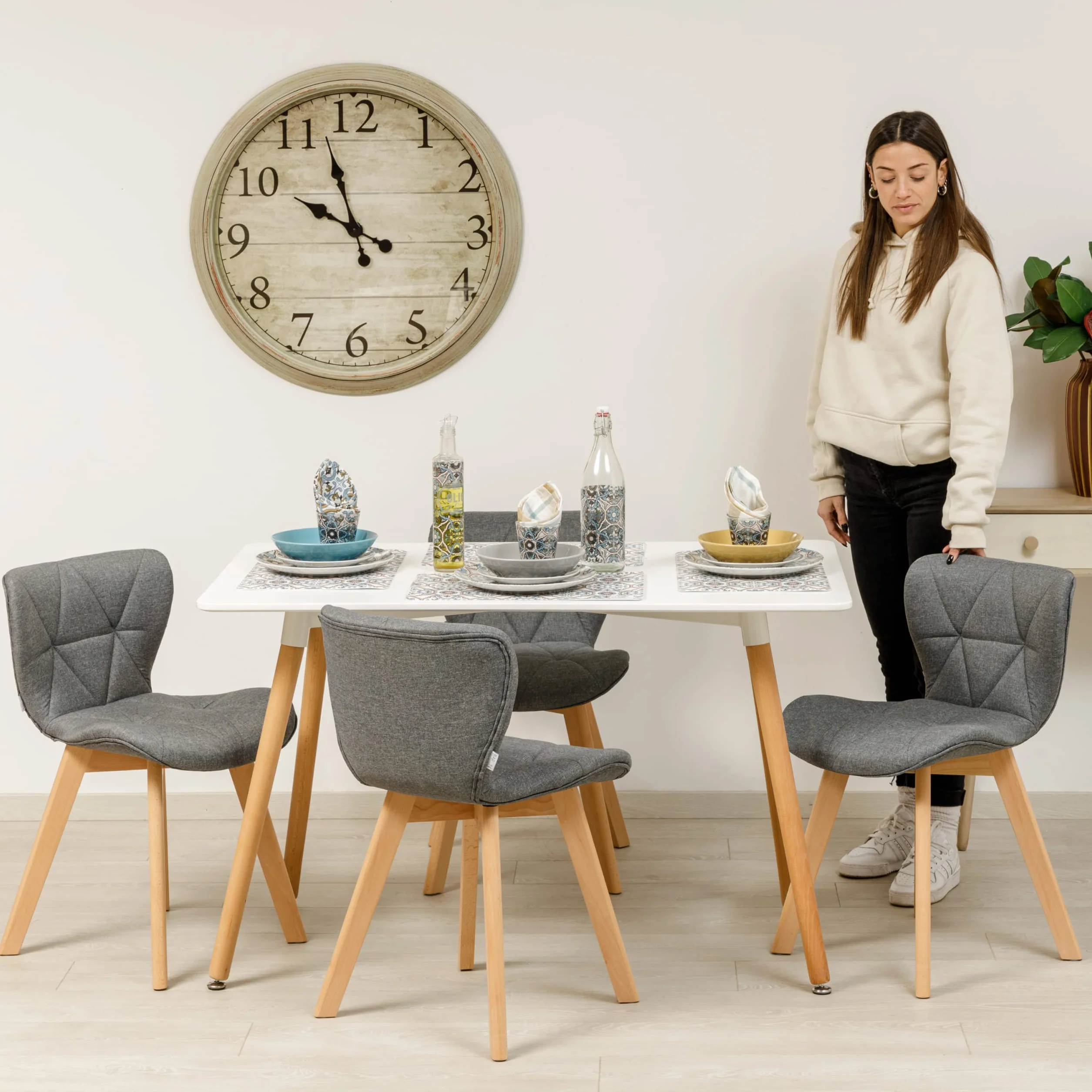 Baroni Home Silla de Comedor u Oficina con Patas de Madera, Silla ergonómica con Respaldo y cojín Acolchado, 42 x 42 x 74 cm (Gris, 2)