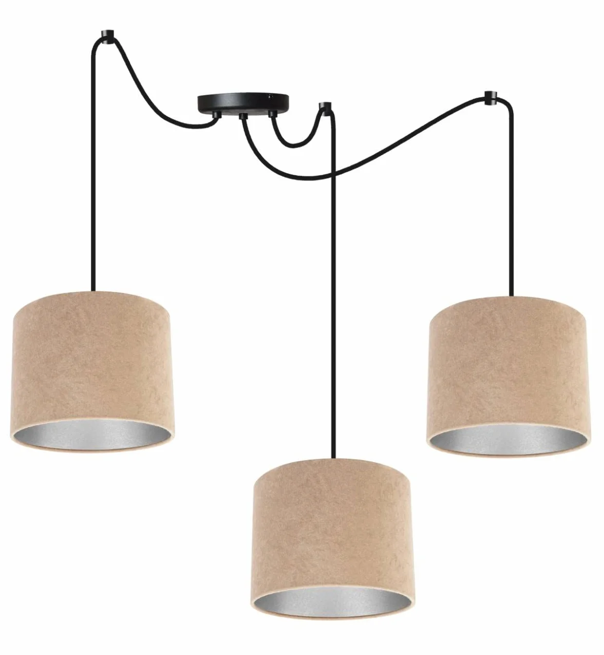 Light-Home Spider Milan Lampara de Techo Colgante - Lámpara de Araña - Lampara de Techo Modernas - Metal y Tela - 3 Luce - E27 - Beige y plata