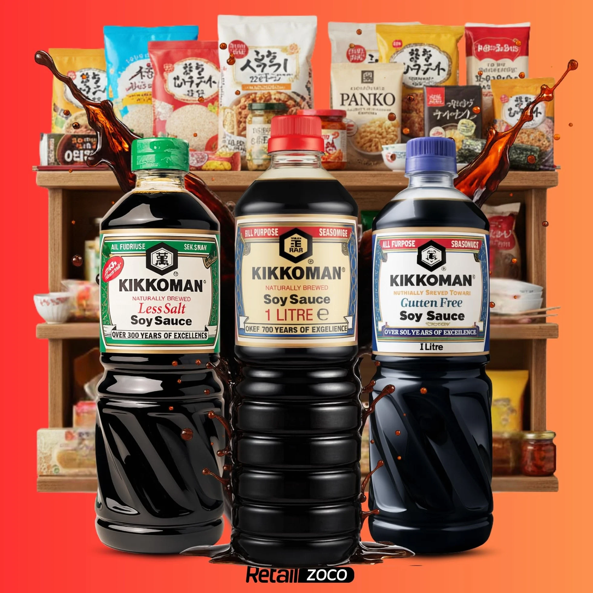 Salsa de Soja sin Gluten Japonesa 100% Natural 1000 ml para Sushi, Verduras, Sopas