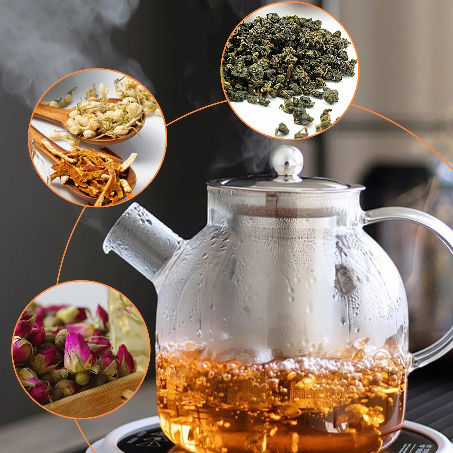 Tetera de 1000 ml, Tetera Cristal con Colador para Flores de Té Rosas de Té y Té a Granel así Como Bolsitas de Té