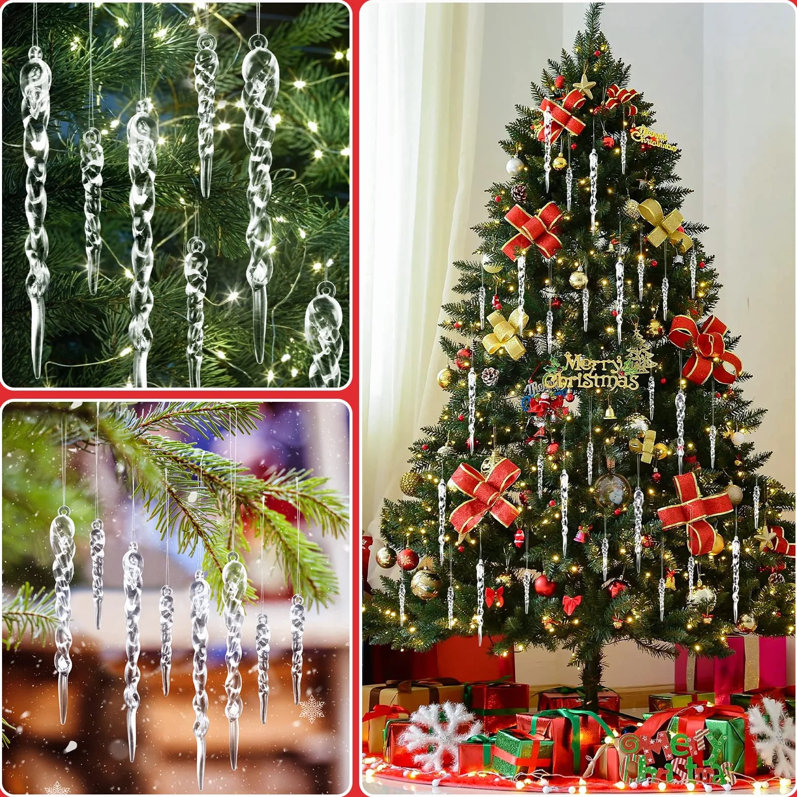 Decoración de Árboles de Navidad Carámbanos Acrílicos Colgantes con Cuerda