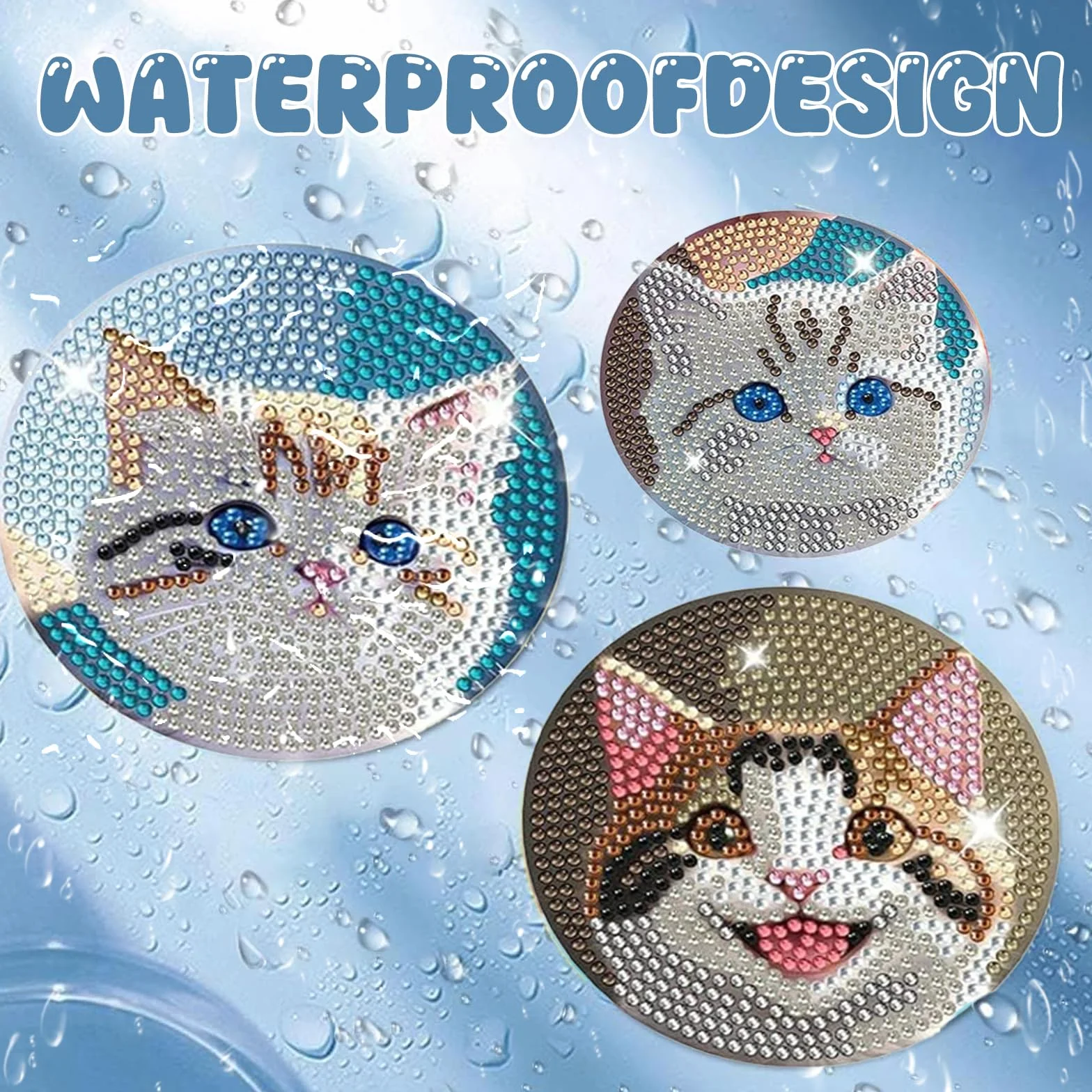 8 Piezas Posavasos de Pintura Diamantes Gato con Soporte Antideslizante Juego de Manualidades para Adultos