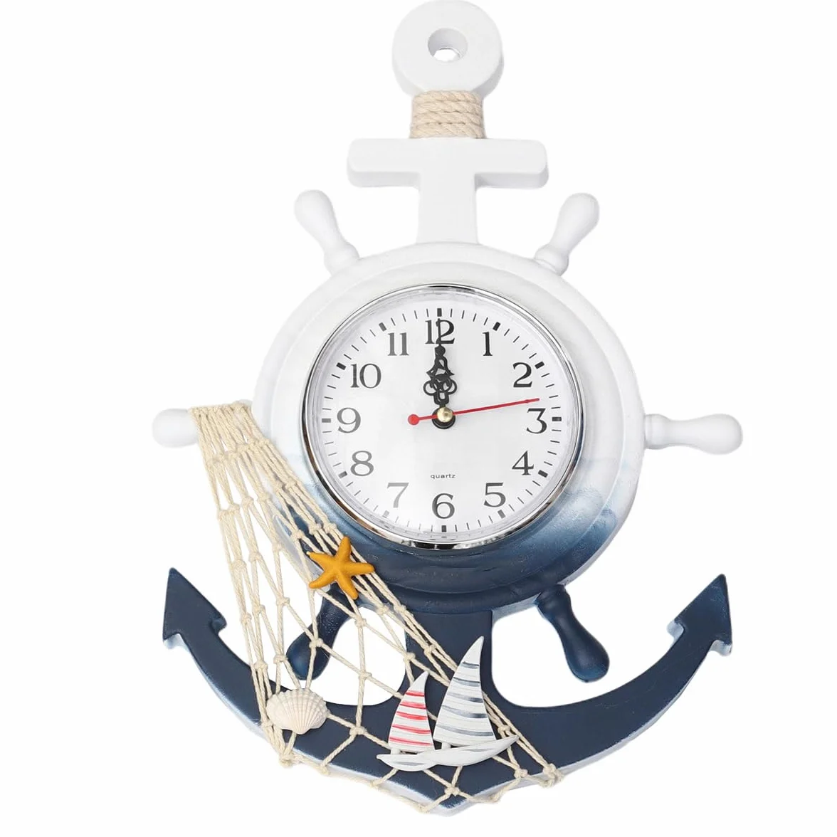 Homoyoyo Reloj Tema Mar Ancla Barco Estilo Mediterráneo Silencioso Decoración Hogar