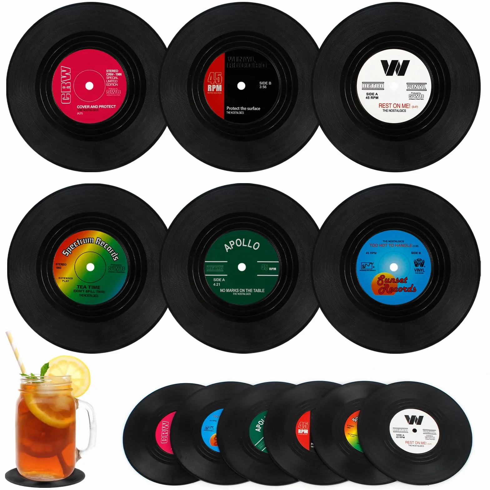 12 Piezas Posavasos de Silicona Originales Posavasos de Vinilo Redondos Antideslizante Posavasos para Bebidas Vasos, Cerveza Bares, Tazas de Café, Té-Negro