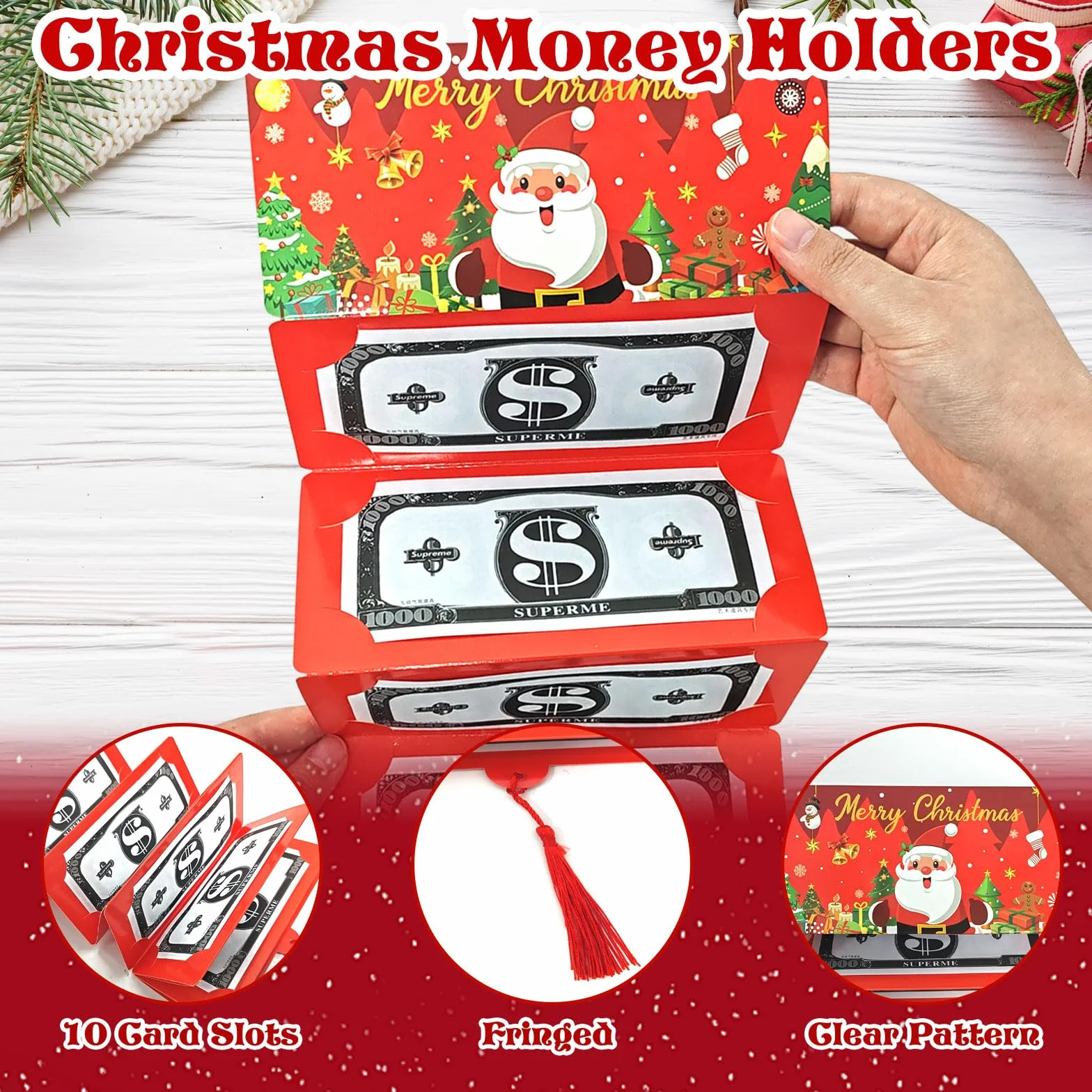 Soporte para Dinero Sorpresa de Navidad, Soporte para Tarjetas con 10 Compartimentos Tarjetas de dinero de Navidad Regalo de Dinero para Niños Adultos Amigos Gift