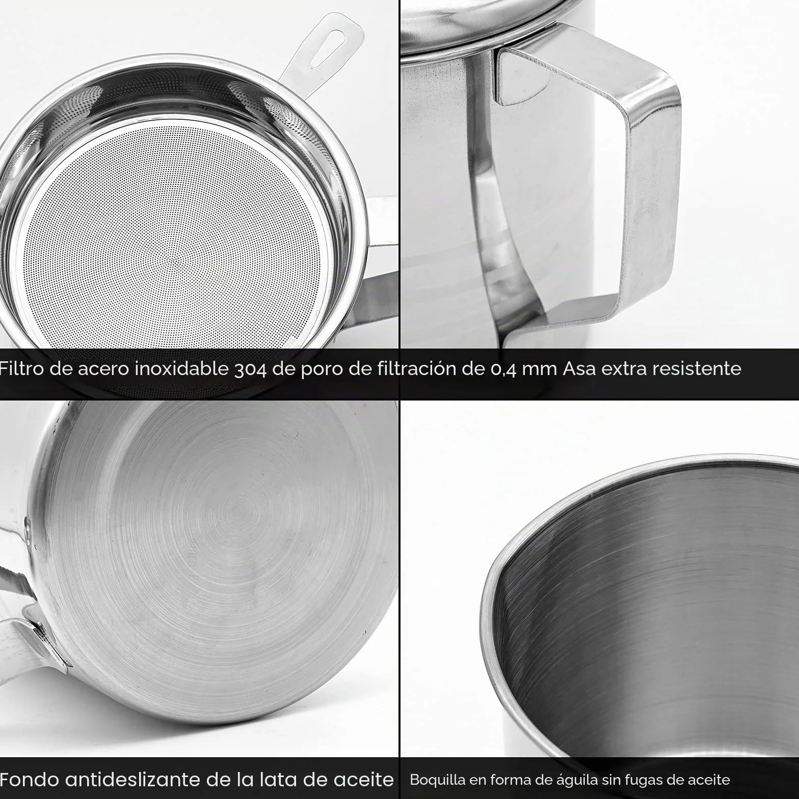 Filtro Aceite Cocina Acero Inoxidable 1200ml, Grasera con Malla Fina Colador y Tapa