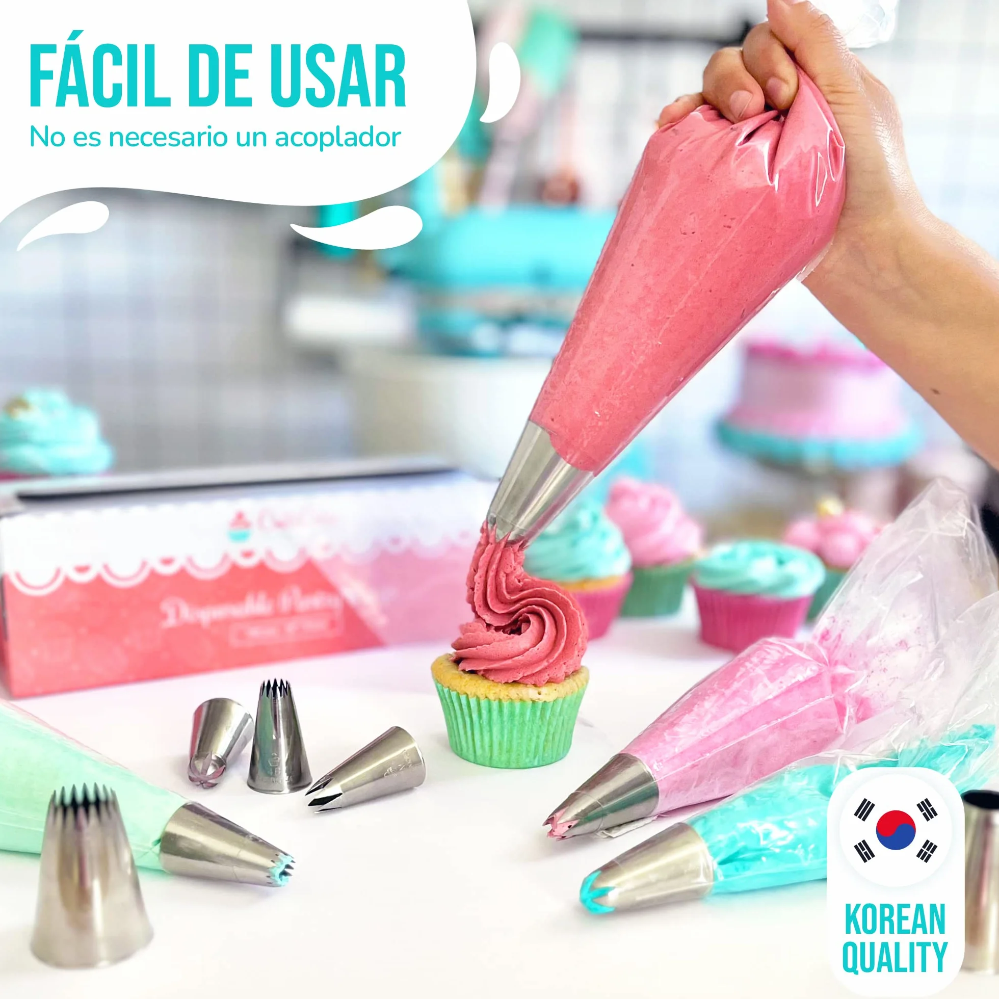Set de 4 Boquillas de Repostería Profesionales XL 849 869 829 808 para Manga Pastelera - Decoración Cupcakes Tartas Churros - Made in Korea