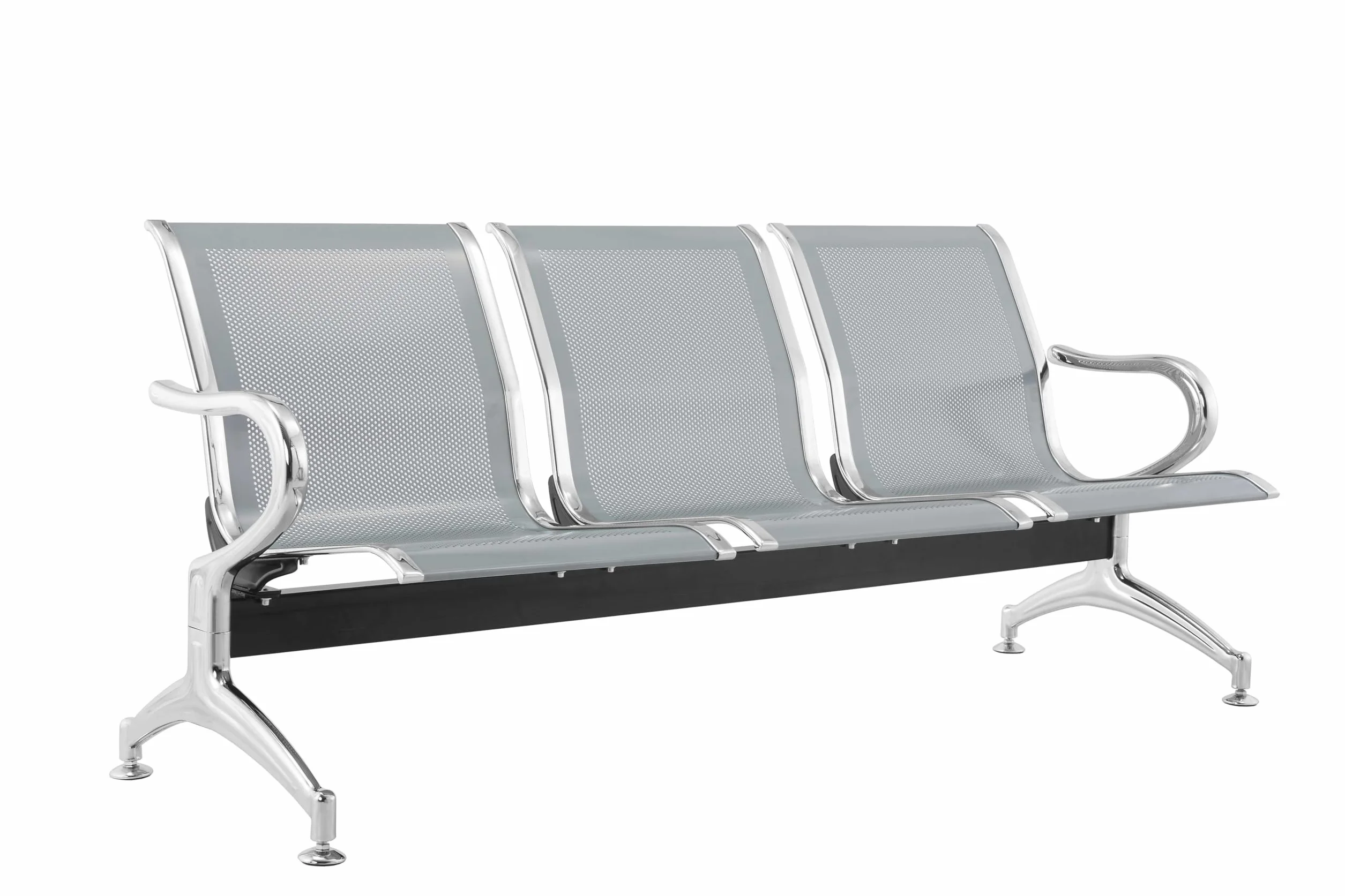 Banco de 3 plazas en acero 183x71x78H plateado para sala de espera – Fbasic | Banco con reposabrazos | Airport