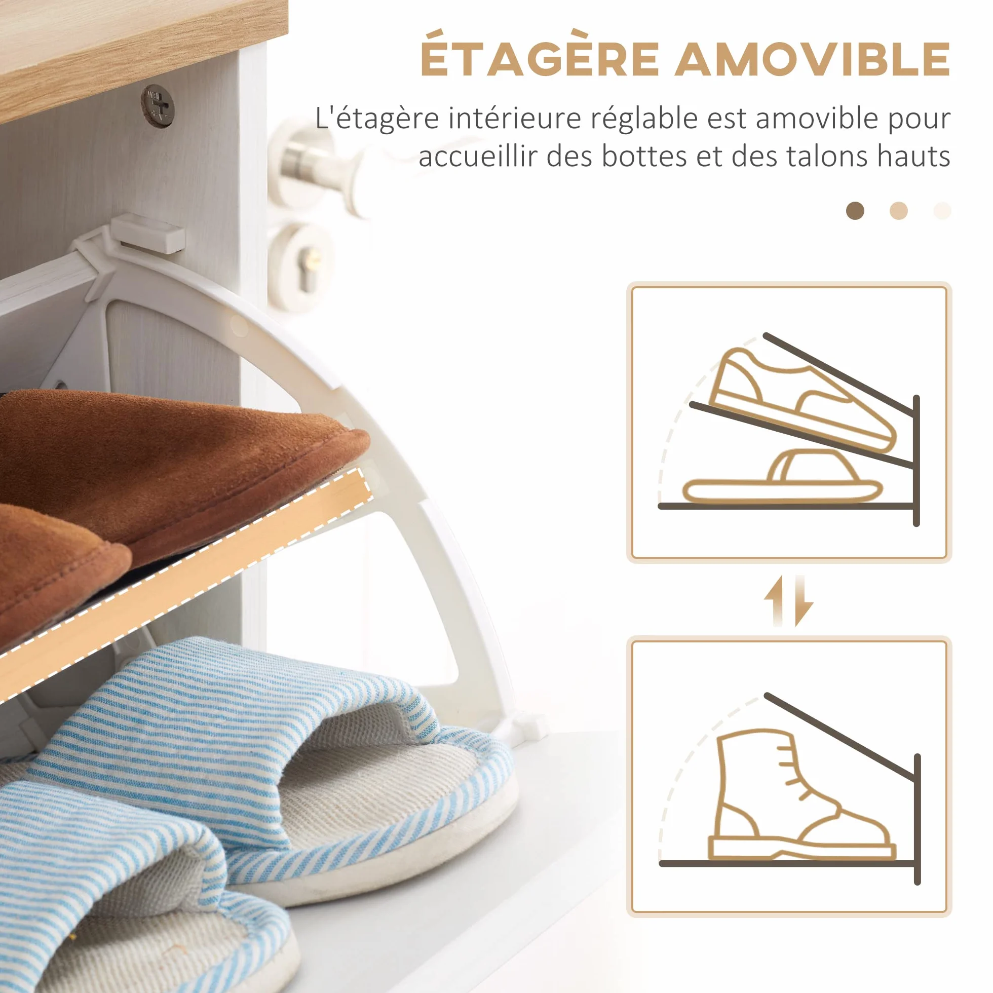 HOMCOM - Zapatero para zapatero estilo escandinavo (3 tapas, aspecto madera, 70 x 23,5 x 122 cm), color blanco