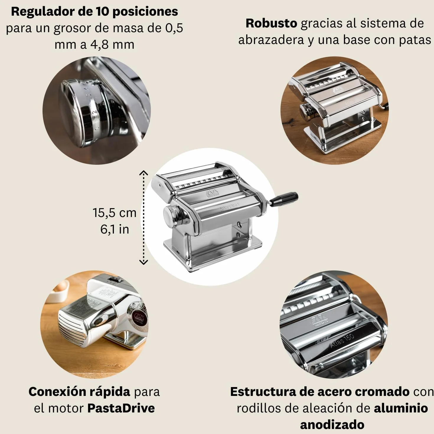 PastaSet, Máquina para pasta manual con accesorios incluidos para Raviolis y Espaguetis