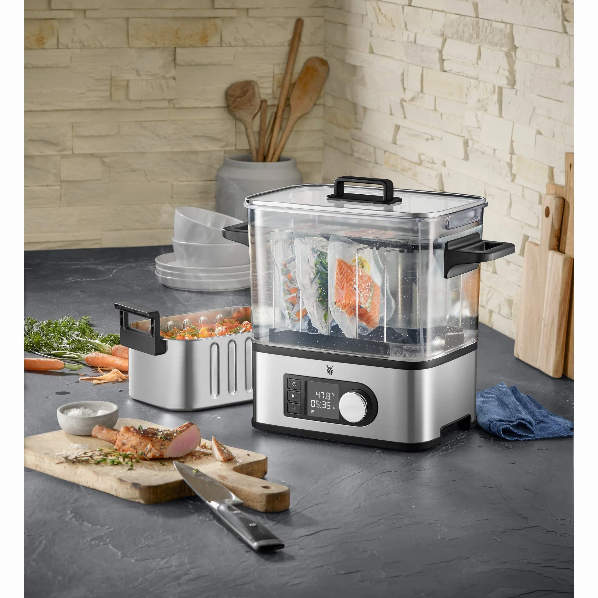 WMF Lono - Cocedora al vacio baja temperatura (entre 35º y 90º), 2 en 1, cocina al vacío y olla de cocion lenta, cocina profesional, tanque 6 l de TRITAN libre de BPA