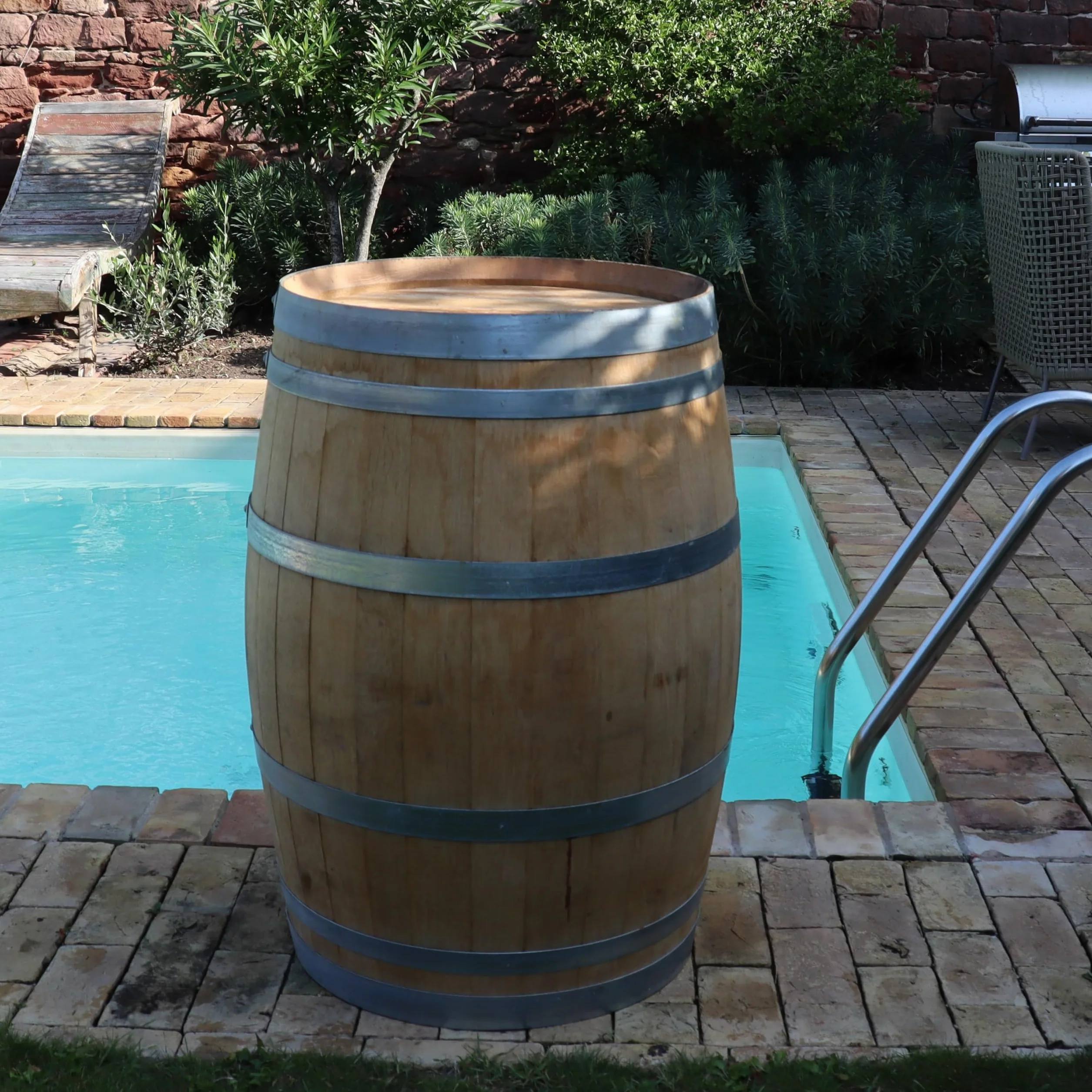 Barrica de vino auténtica de roble para decoración de jardín, de 225 litros