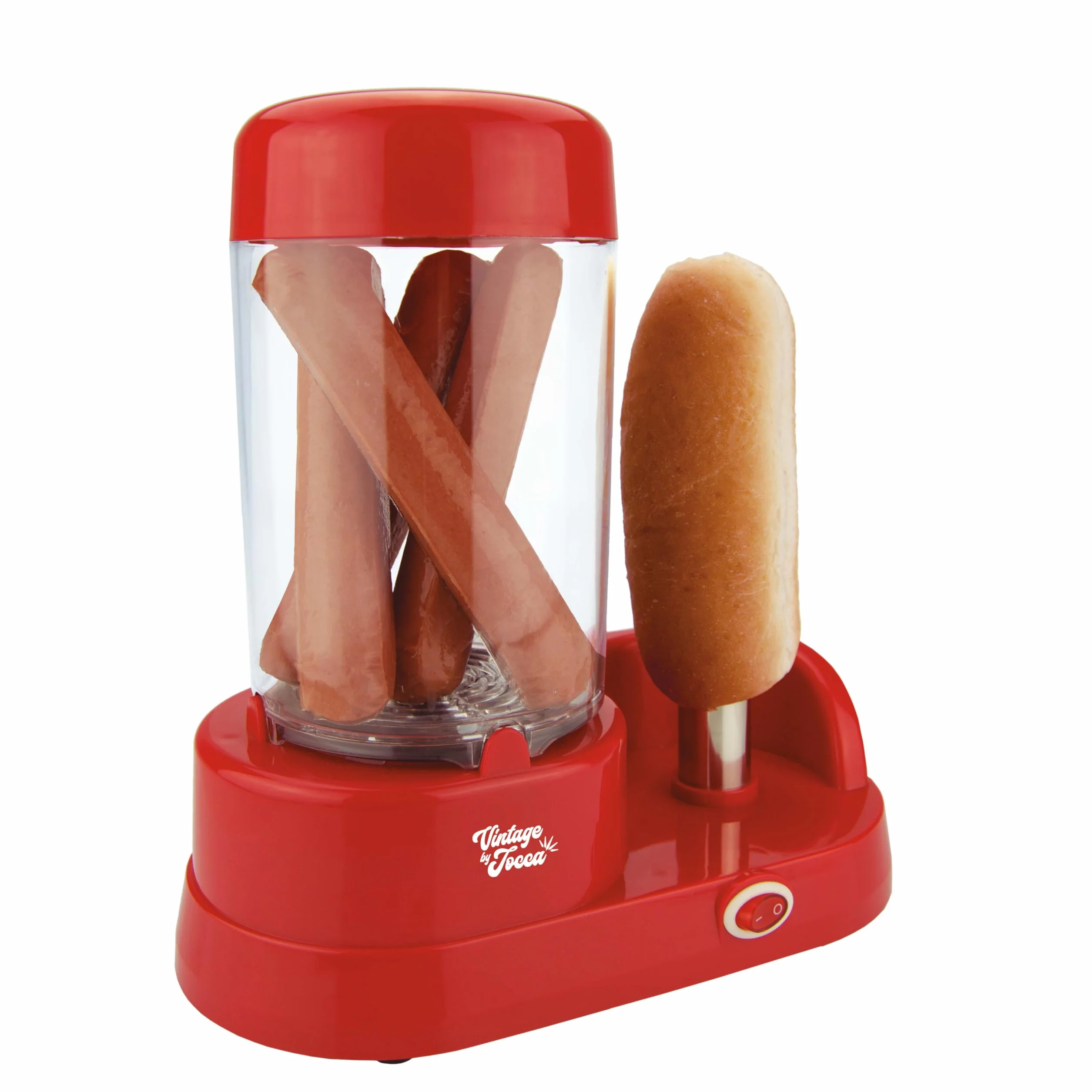 Jocca - Máquina de Perritos Calientes con Display, 350W, Capacidad 6 Salchichas, Barra de Acero Inoxidable, Rojo
