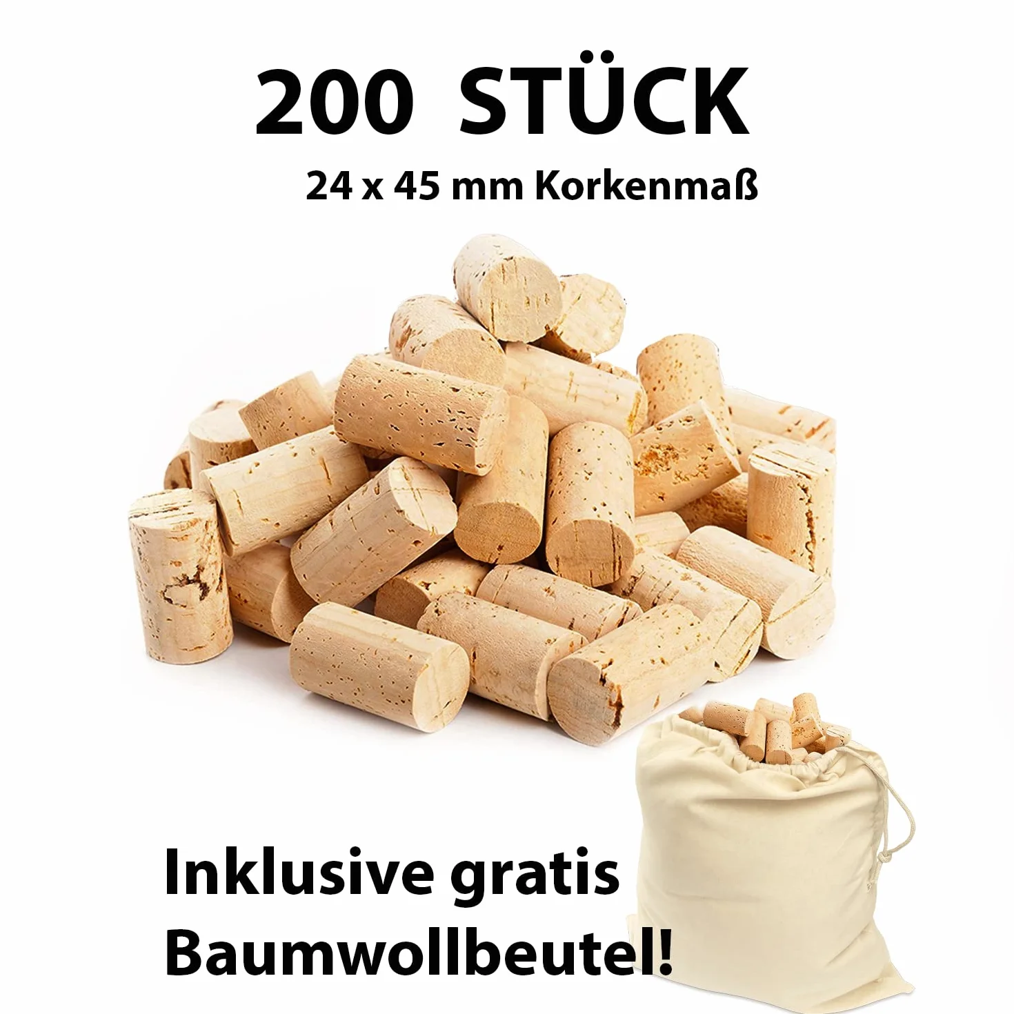 Corchos de Botella como tapones de vino para decorar, embellecer, artesanía - de naturaleza como suministros de manualidades para niños, suministros de pasatiempos para adultos 24mmx45mm (200 claro)