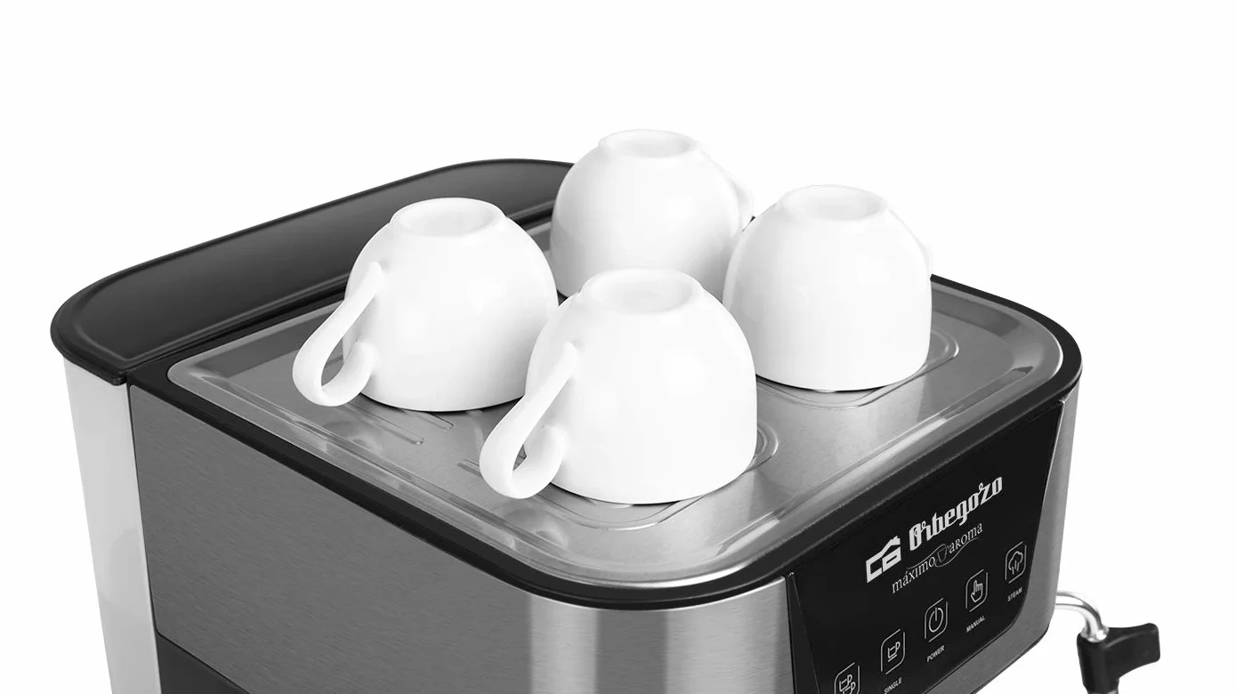 Orbegozo EX 6000, Cafetera express, 1050 W, depósito de agua extraíble 1,5 litros, 20 bar, panel control táctil, modos programados, café molido/monodosis, vaporizador, frontal inox, color plata