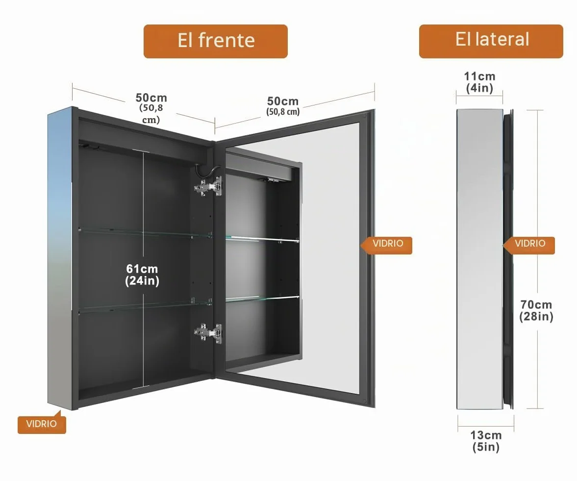 GANPE LED Beleuchtetes Badezimmer Medizin Spiegel Schrank, Defog, Stufenloses Dimmen, Speicher 3-Farben Modus, Regale, Steckdosen & USBs, 50x70 cm