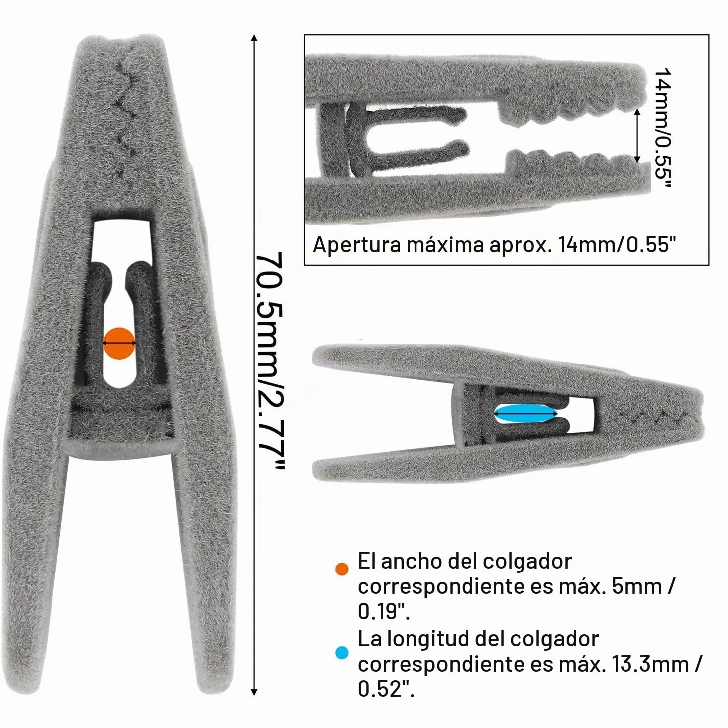 Perchas Pinzas de Terciopelo Gris, 20 Piezas